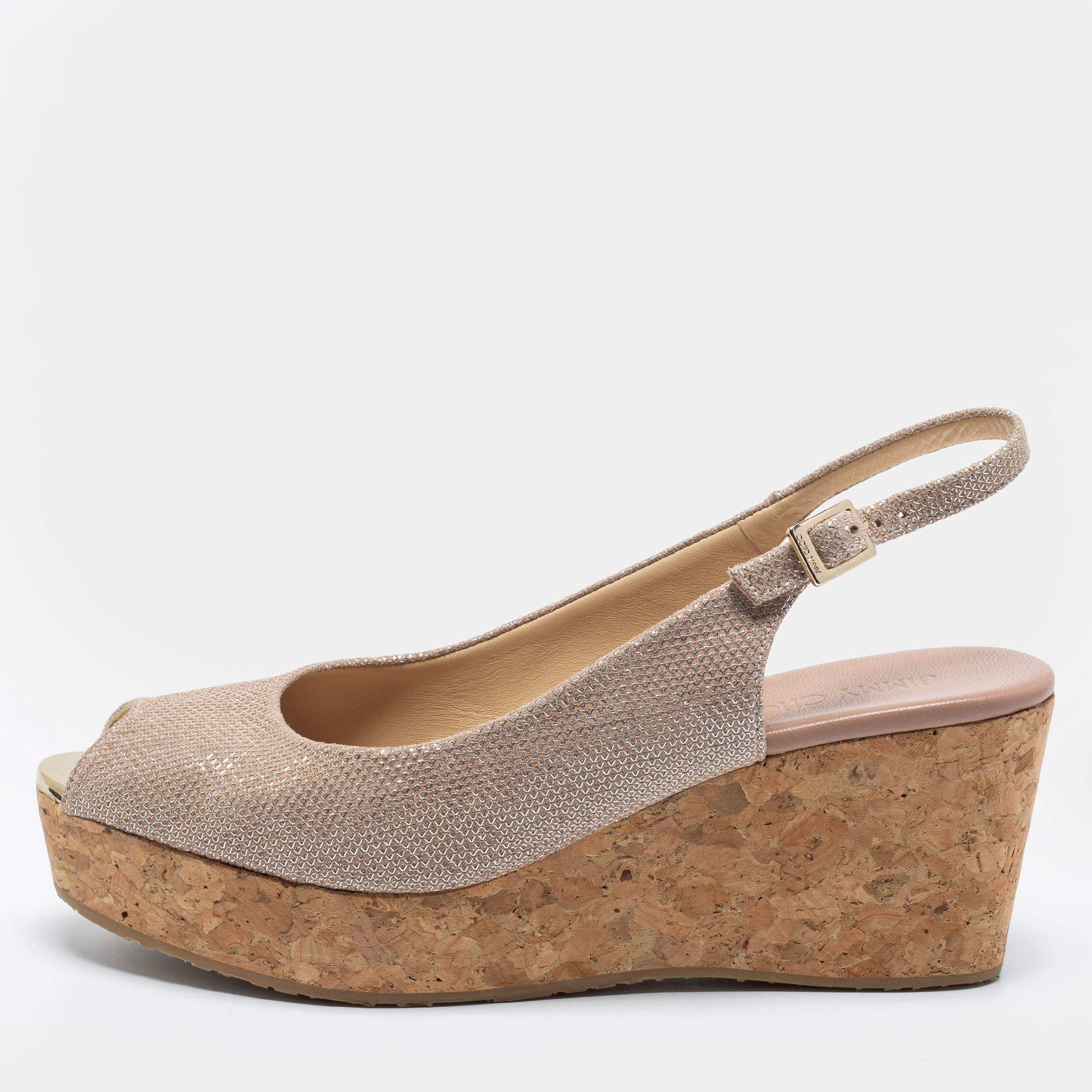 Pre Owned Jimmy Choo Metallic Pink Lurex Fabric Praise Slingback Sandals Size 40.5