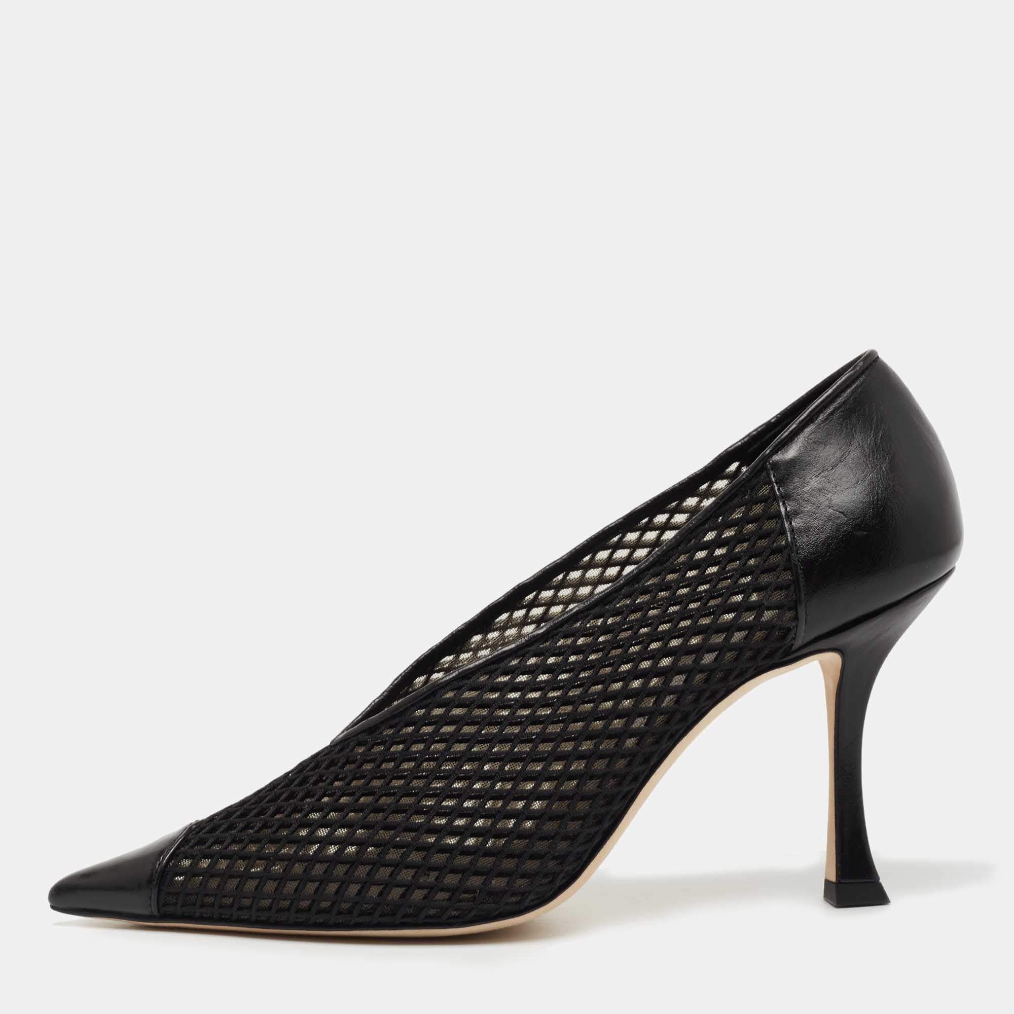 Pre Owned Jimmy Choo Black Leather and Mesh Pointed Toe Pumps Size 38