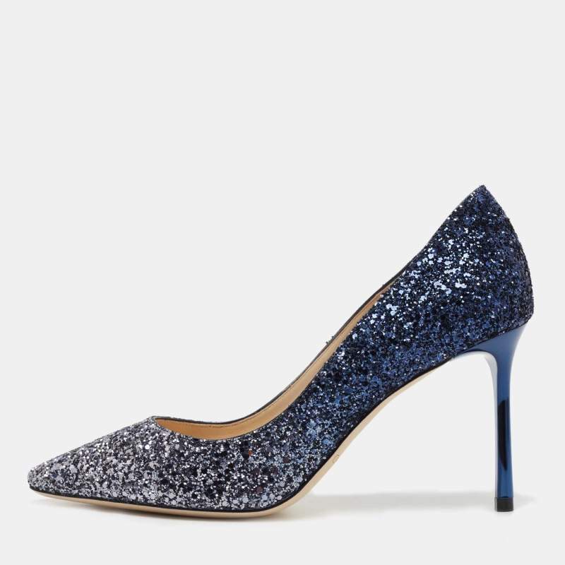 Pre Owned Jimmy Choo Blue Ombre Coarse Glitter Romy Pumps Size 36