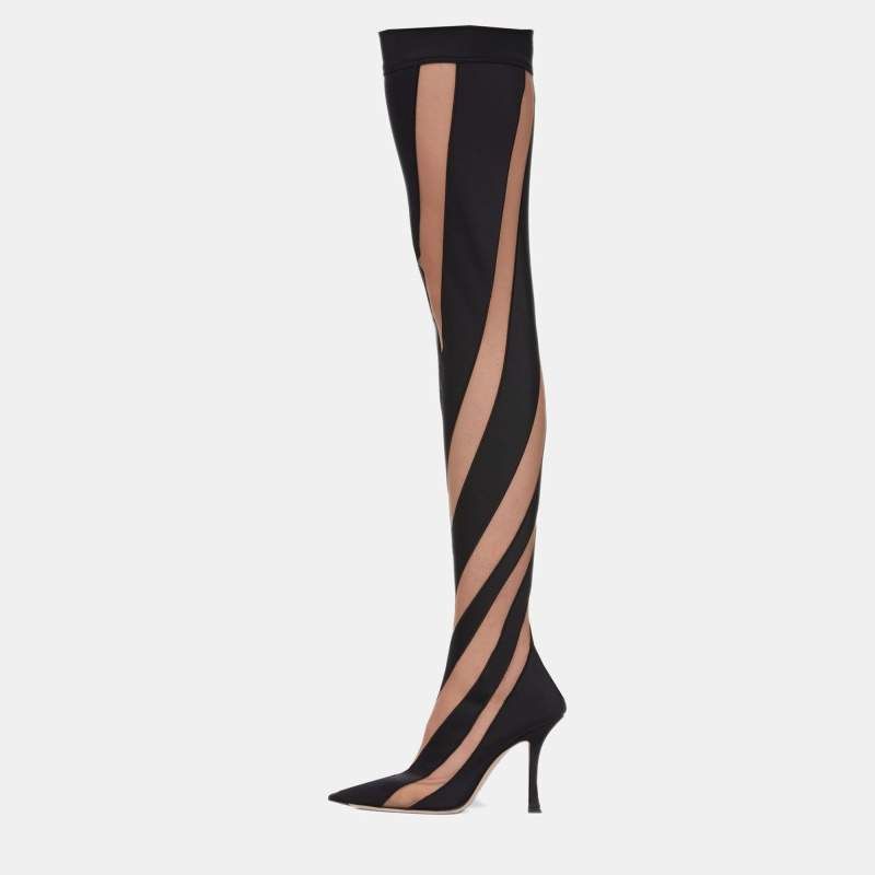 Pre Owned Jimmy Choo-X-Mugler Two Tone Fabric and Net JCxM Over the Knee Boots Size 40