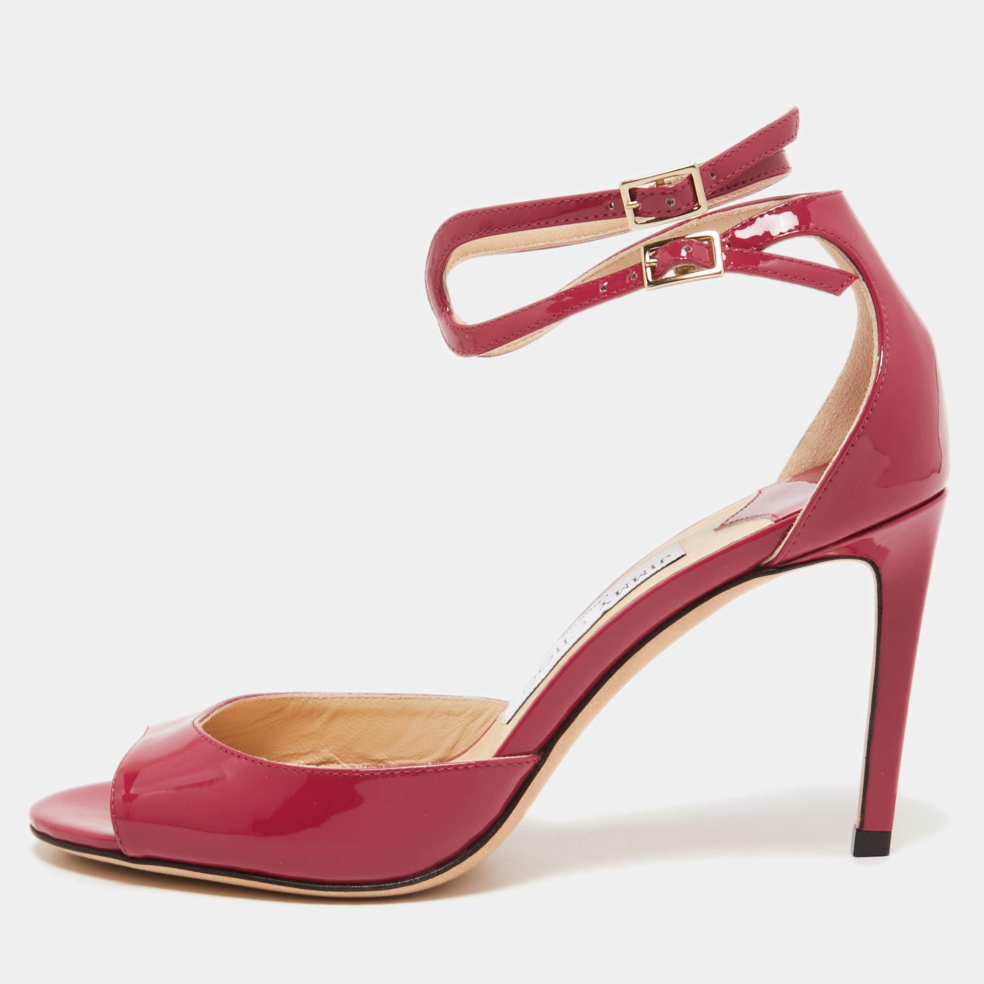 Pre Owned Jimmy Choo Pink Patent Leather Lane Ankle Strap Sandals Size 36