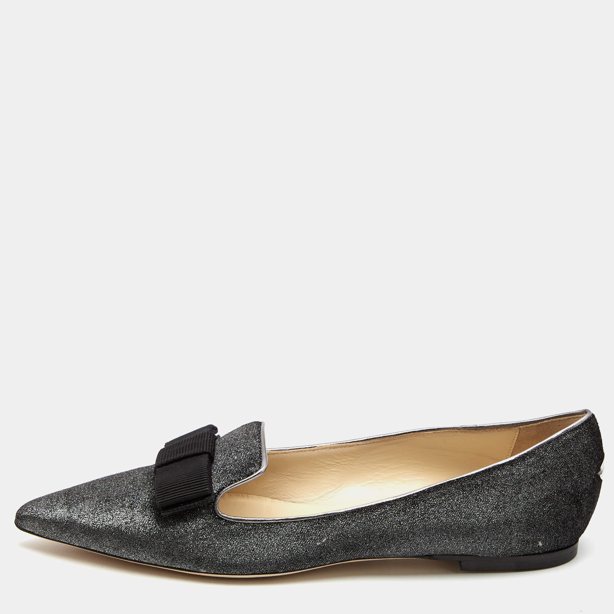 Pre Owned Jimmy Choo Grey Velvet Gala Bow Loafers Size 40