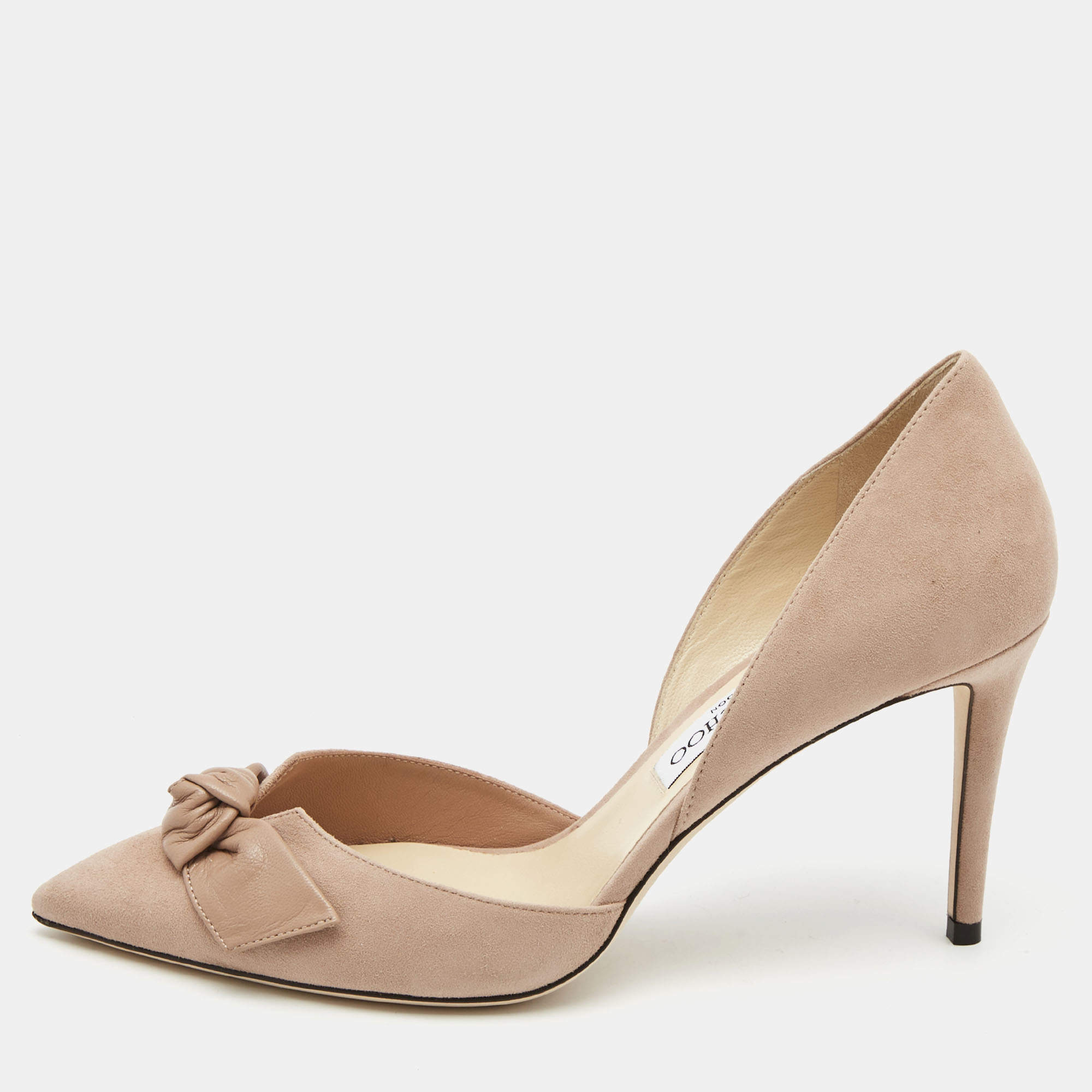 Pre Owned Jimmy Choo Beige Leather and Suede Twinkle Bow D'orsay Pumps Size 39.5