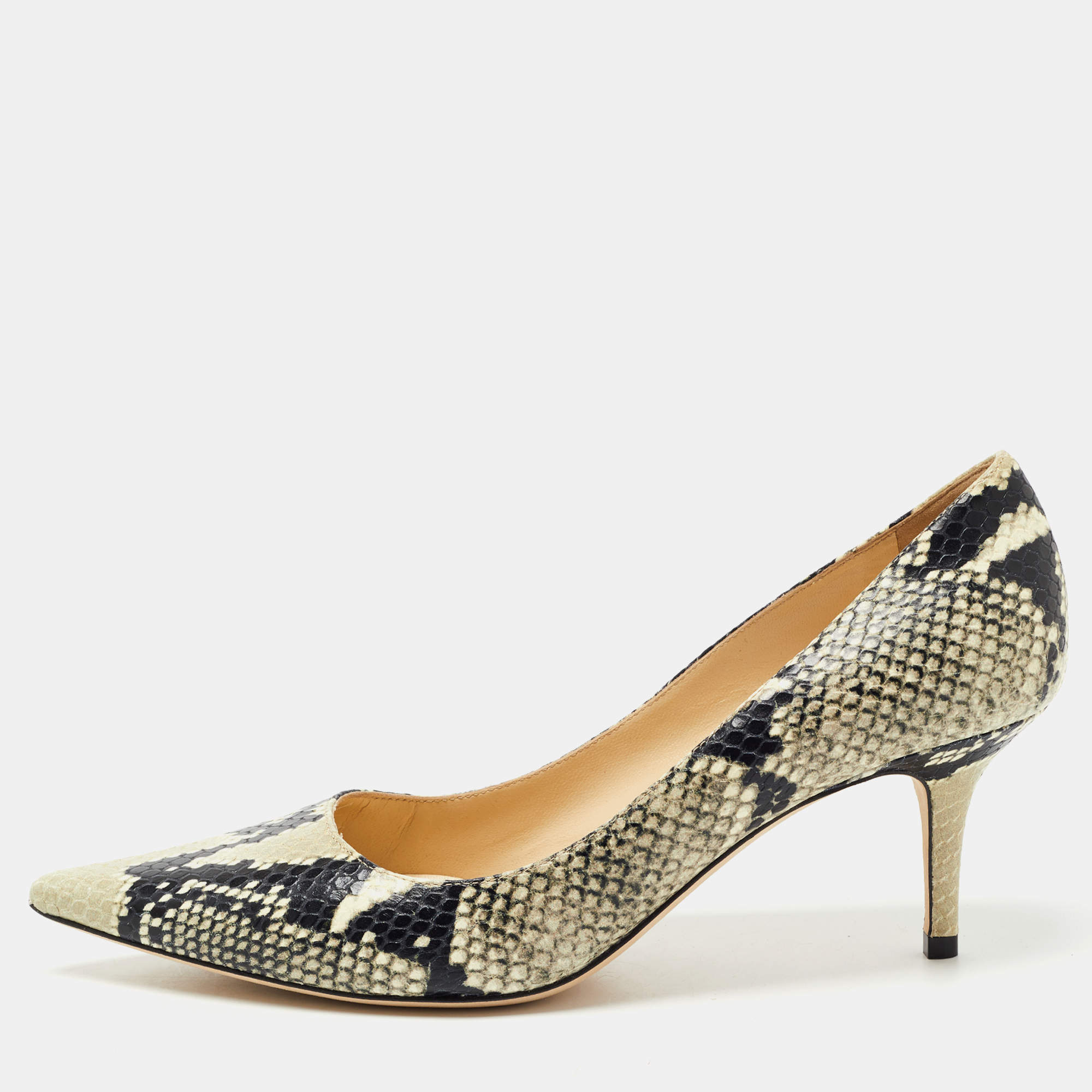 مملوكة مسبقًا Jimmy Choo Beige/Black Python Embossed Leather Romy  Pumps Size 39.5