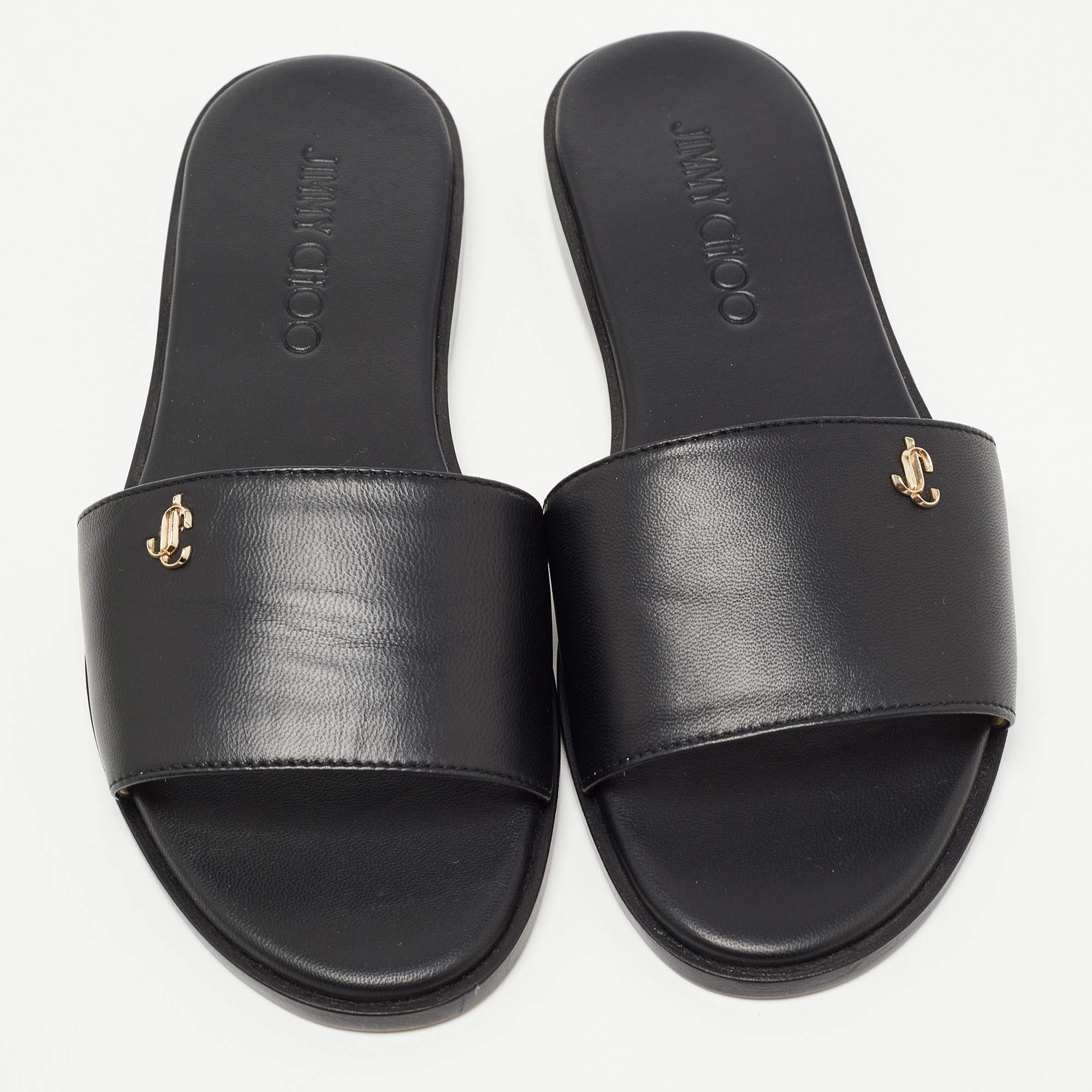 Jimmy Choo Black Leather Minea Flat Slides Size 35.5 Jimmy Choo | TLC