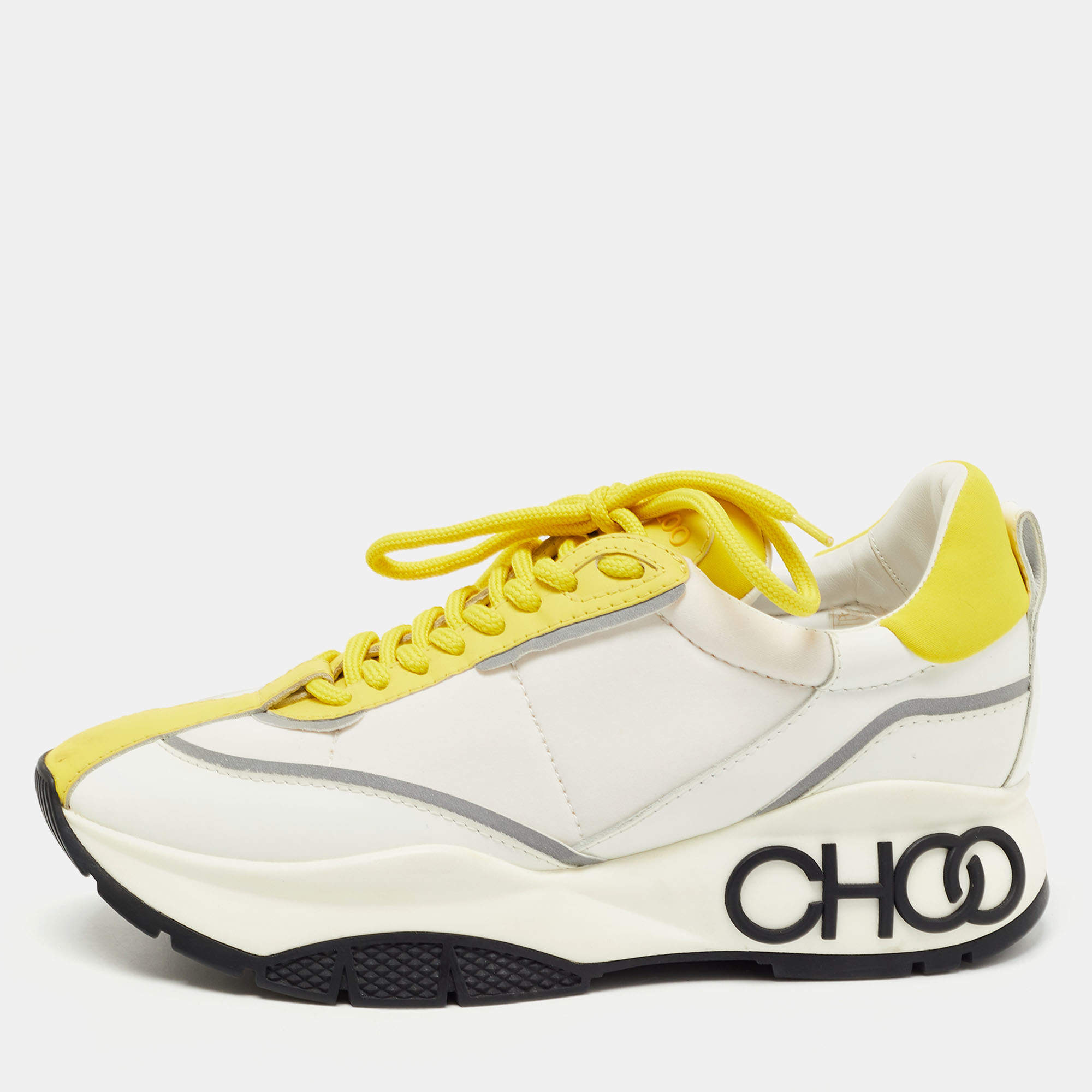 مملوكة مسبقًا Jimmy Choo Multicolor Leather and Fabric Raine Sneakers Size 38