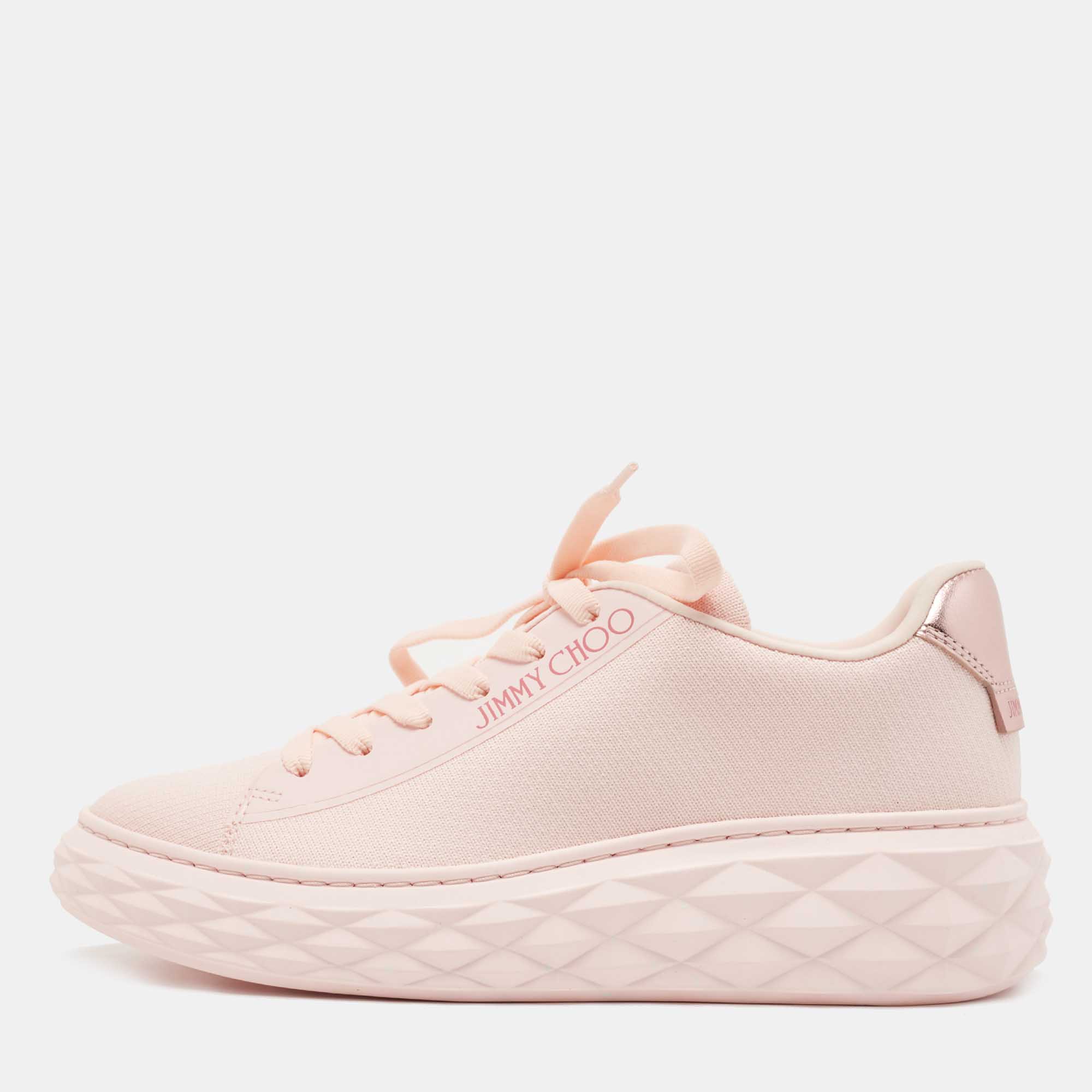 Pre Owned Jimmy Choo Pink Fabric Diamond Low Top Sneakers Size 37