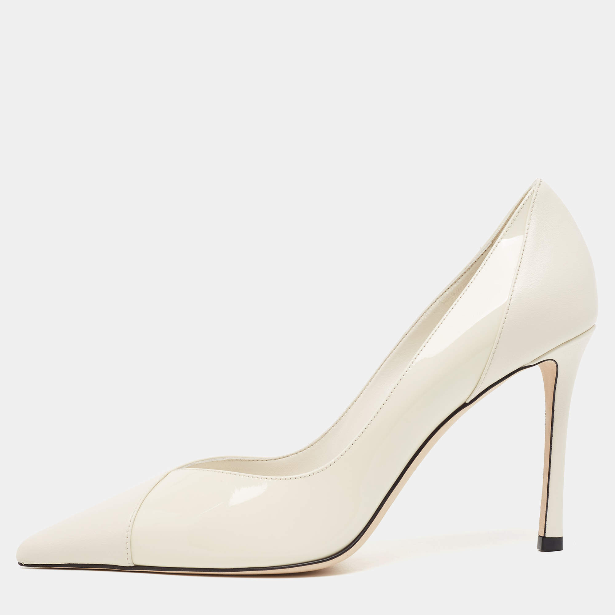 Pre Owned Jimmy Choo White Leather Cass Pointed Toe Pumps Size 38