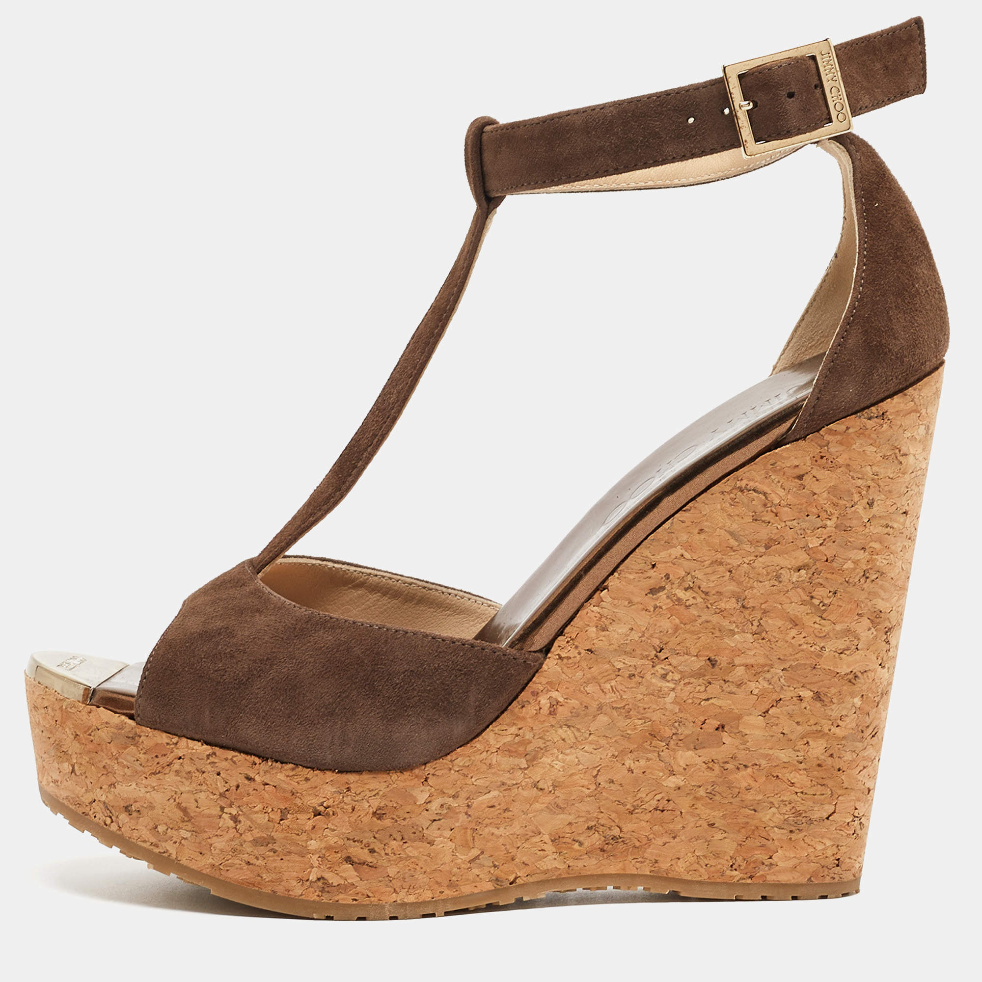 Jimmy Choo Brown Suede Wedge Sandals Size 37