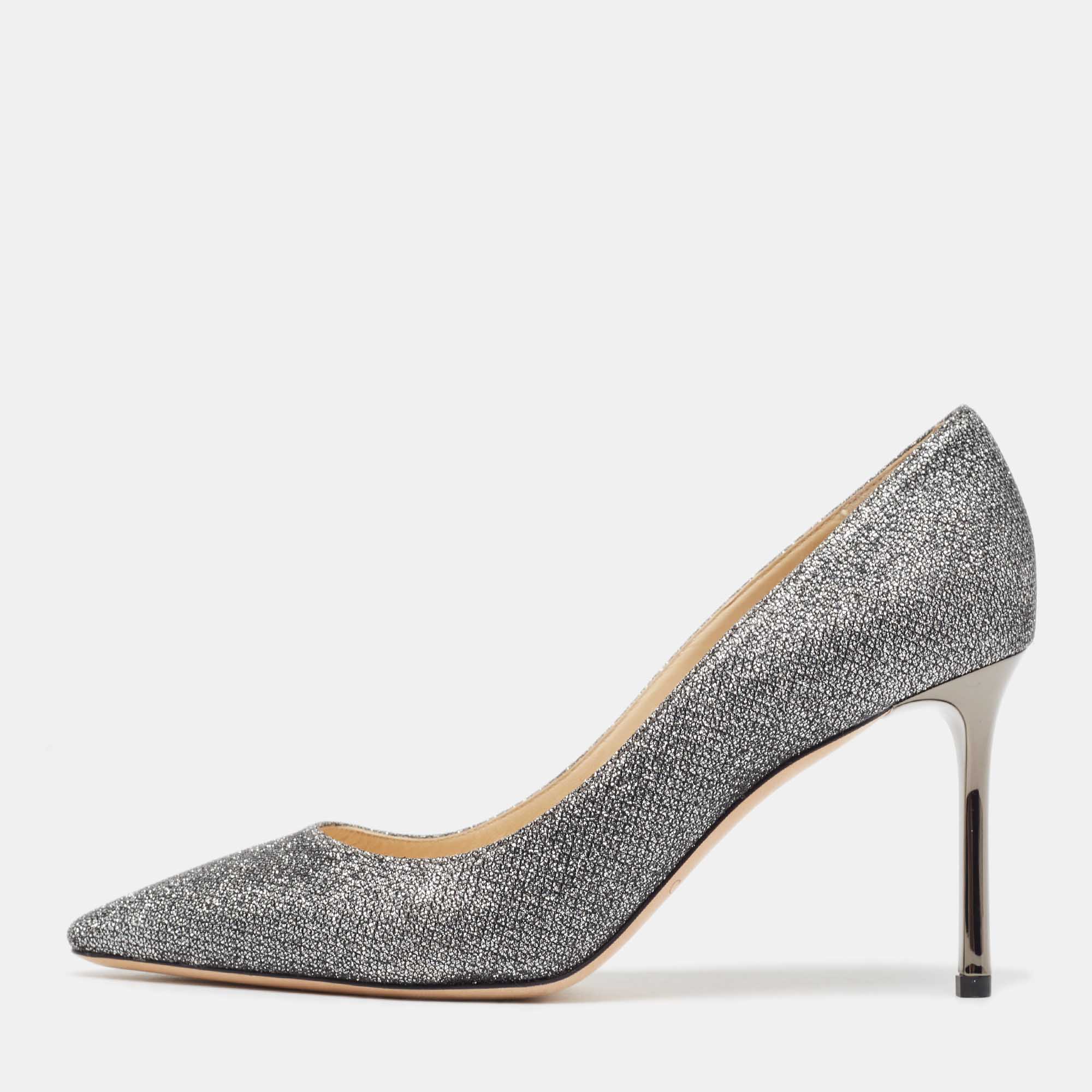 Pre Owned Jimmy Choo Metallic Grey Lurex Fabric Romy Pumps Size 39