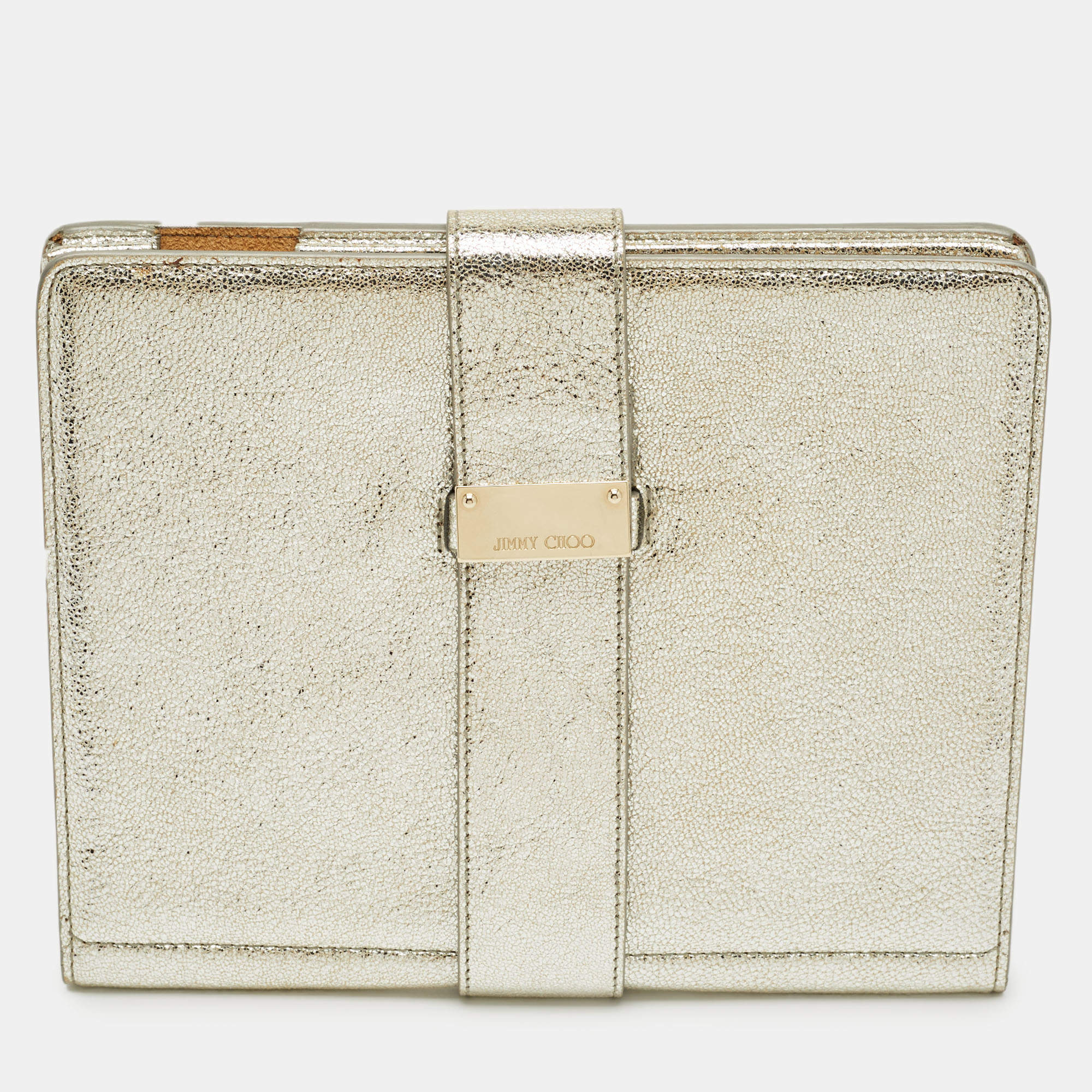 Pre Owned Jimmy Choo Silver Textured Foil Leather Flap Tablet Case