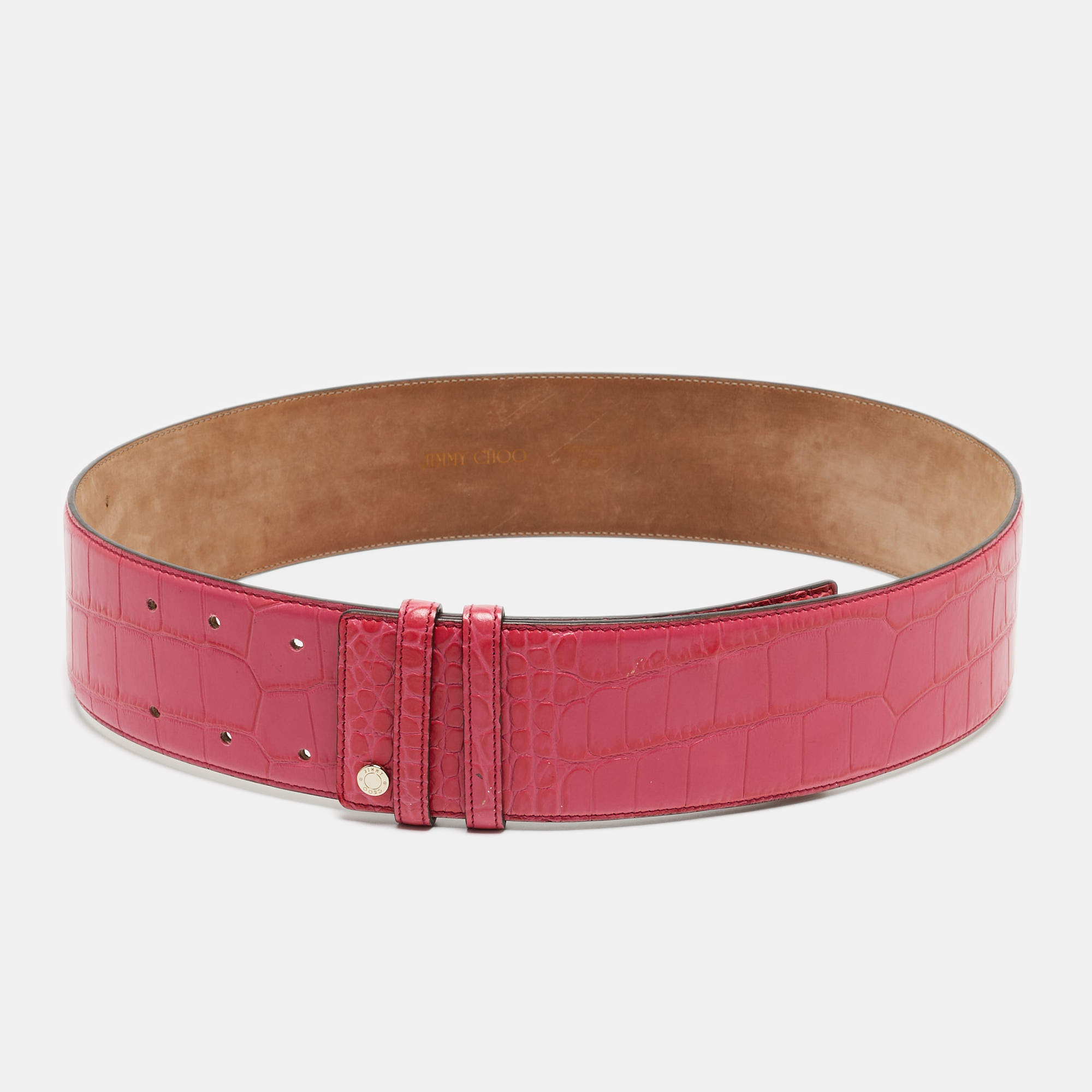 Pre Owned Jimmy Choo Pink Croc Embossed Leather Waist Belt 85 CM