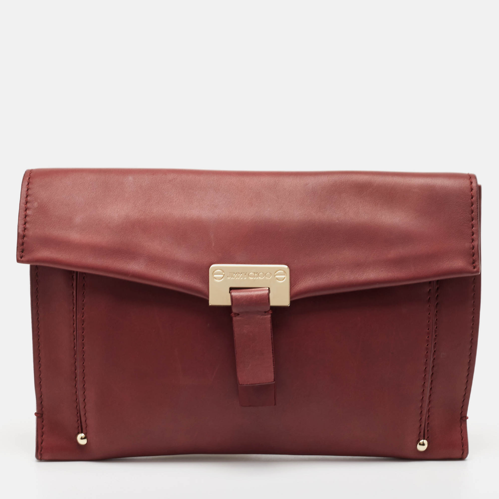 Pre Owned Jimmy Choo Burgundy Leather Flap Clutch