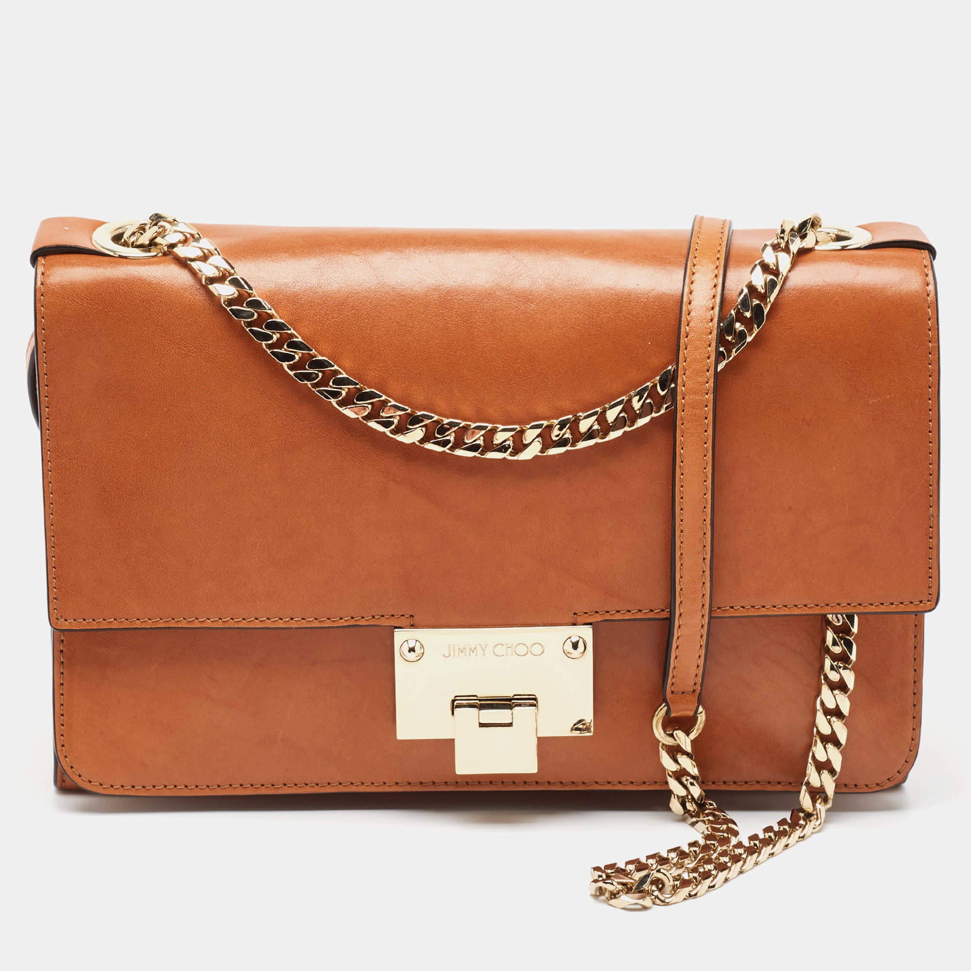 Pre Owned Jimmy Choo Brown Leather Rebel Flap Shoulder Bag