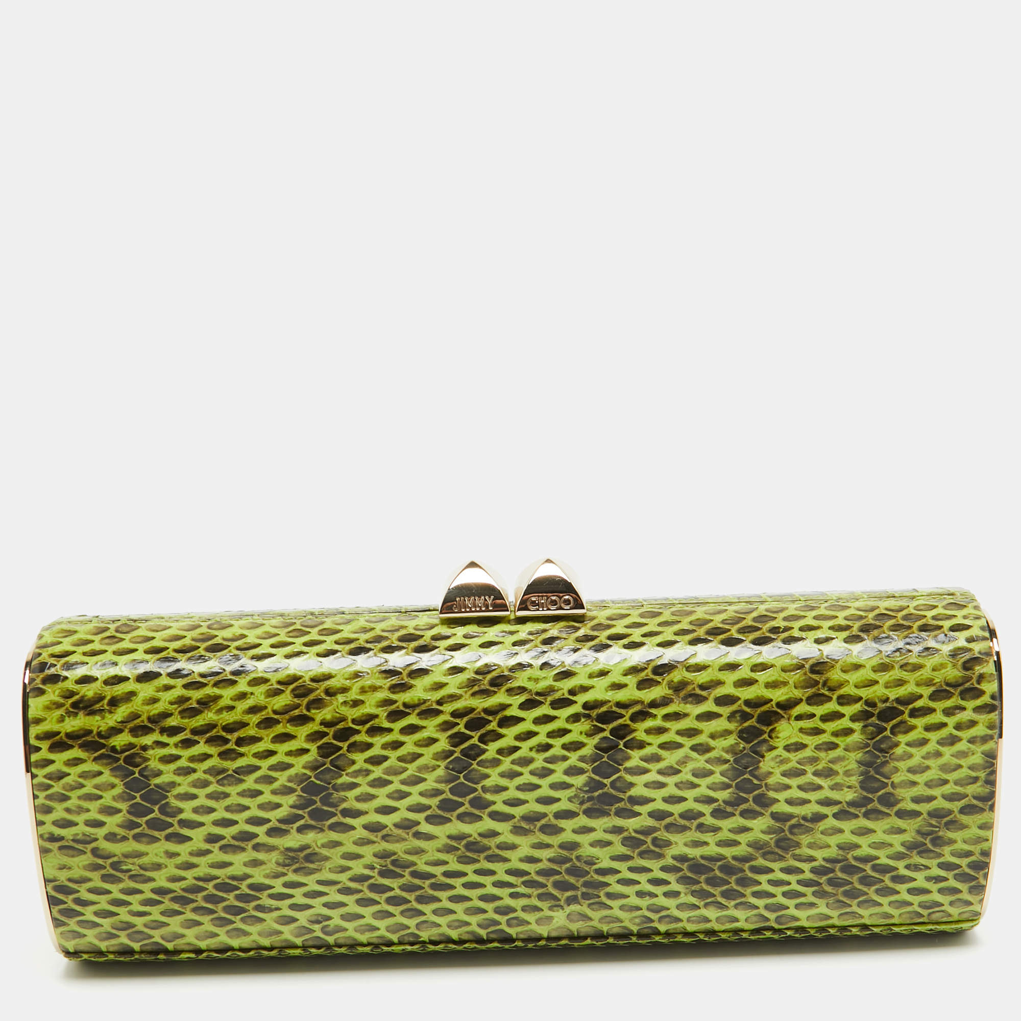 مملوكة مسبقًا Jimmy Choo Green/Gold Python and Leather Clasp Clutch