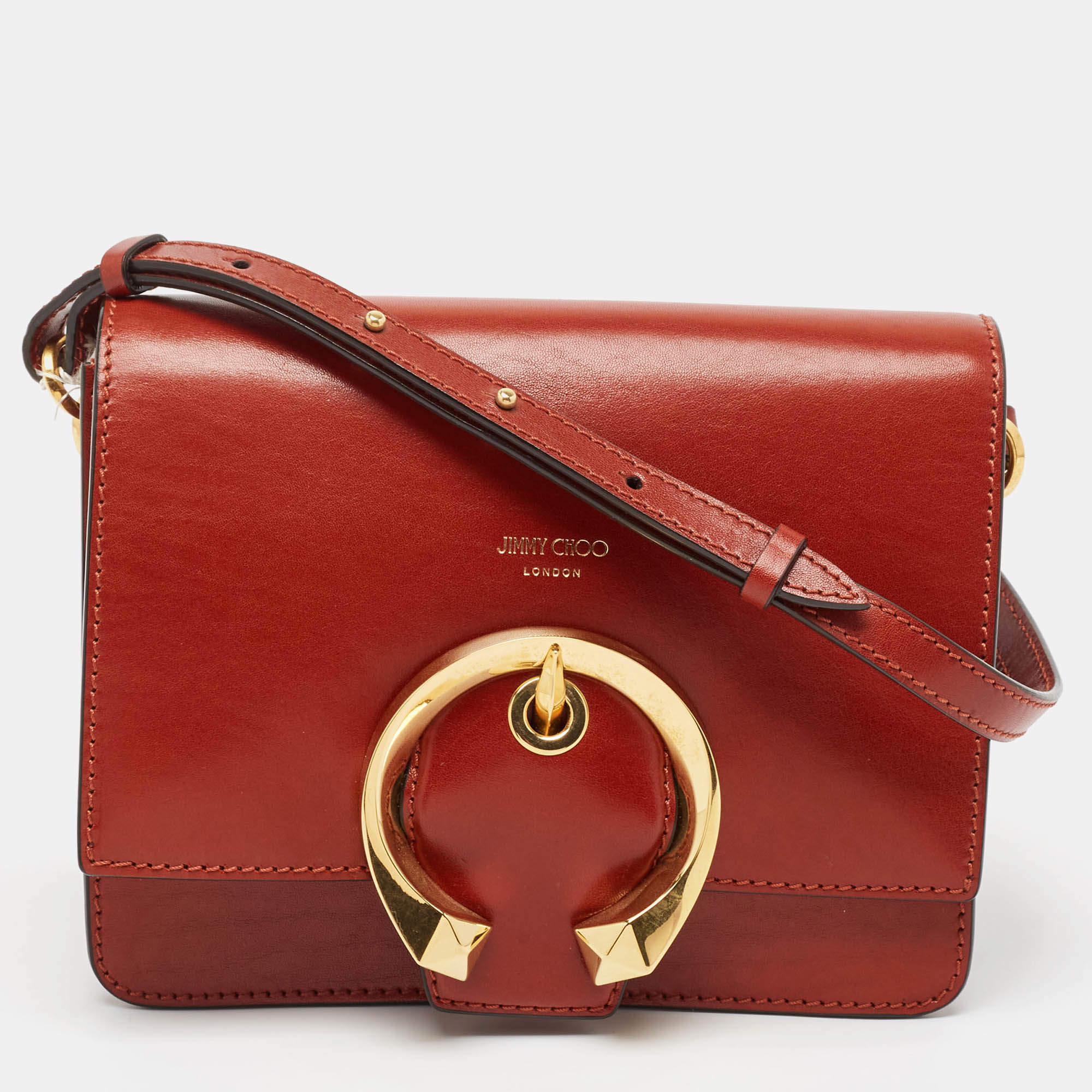 Jimmy Choo Rust Leather Madeline Shoulder Bag