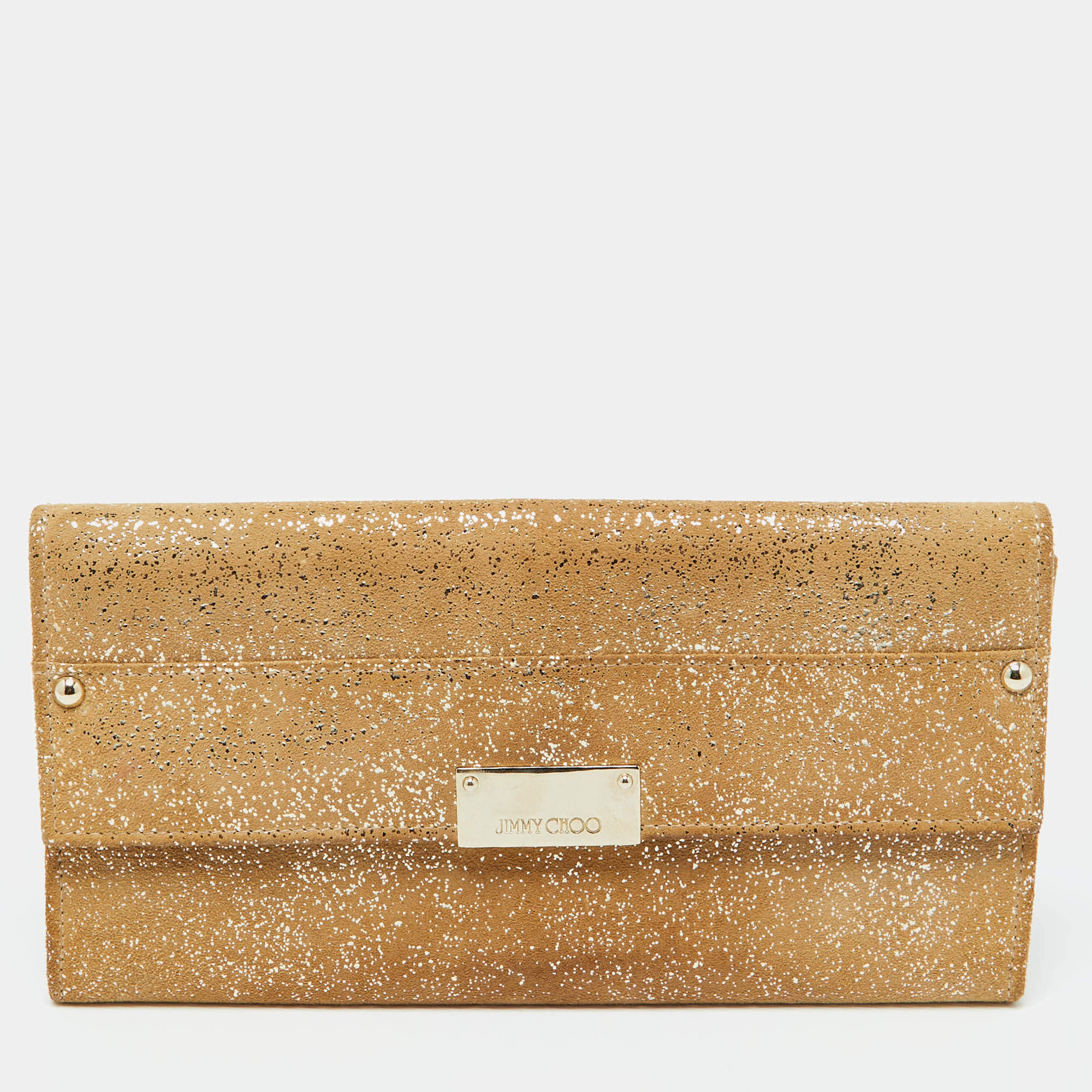 Jimmy Choo Gold Glitter Suede Reese Clutch