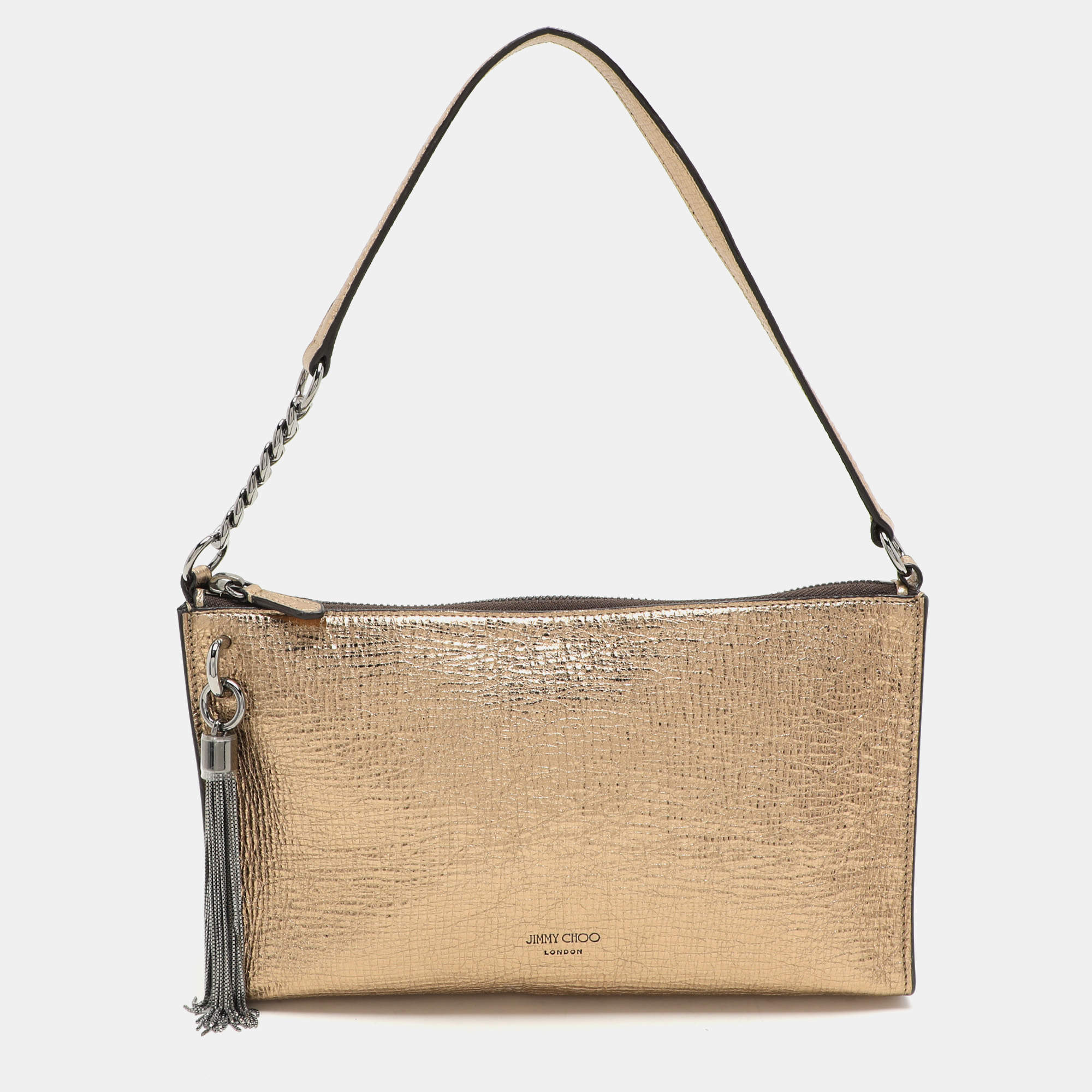 Pre Owned Jimmy Choo Gold Textured Leather Callie Shoulder Bag