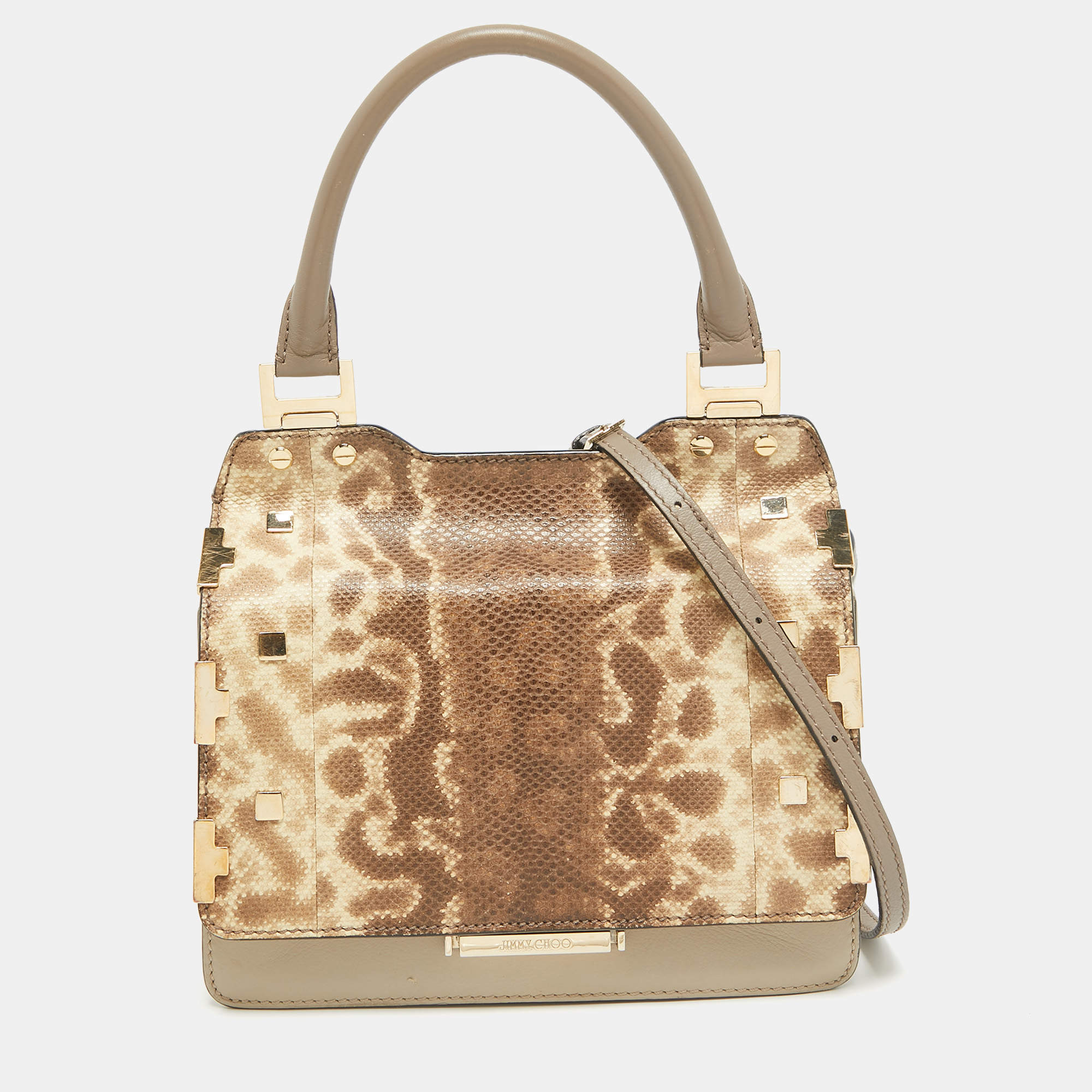 Jimmy Choo Tricolor Karung Leather Top Handle Bag