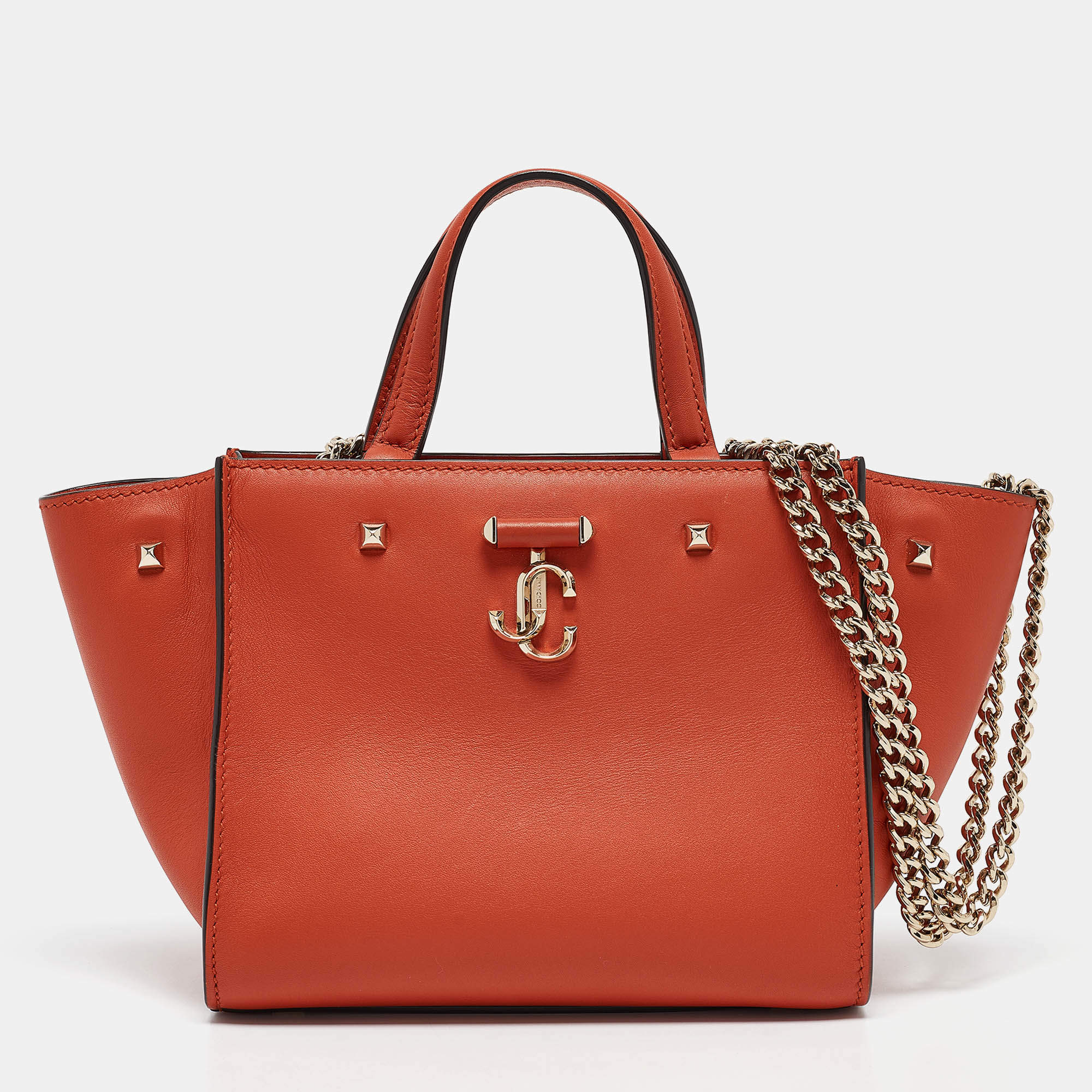 Pre Owned Jimmy Choo Orange Leather Varenne Tote