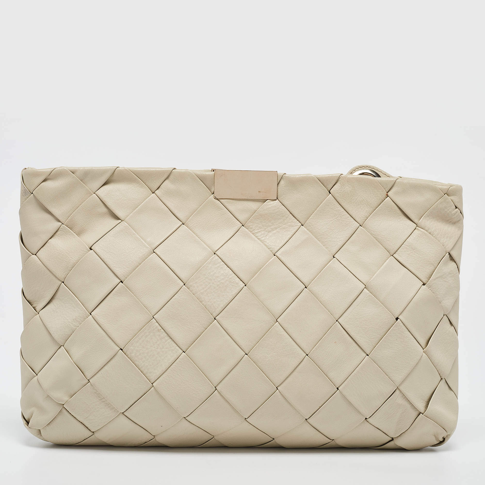 Jimmy Choo White Leather Woven Zulu Clutch