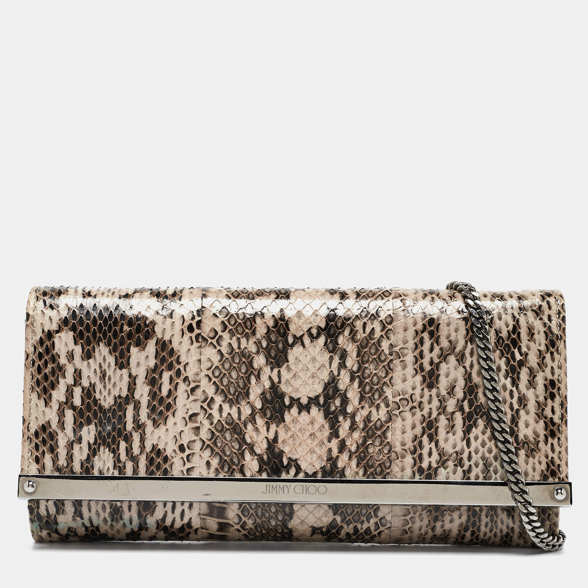Jimmy Choo Grey Elaphe Milla Chain Clutch