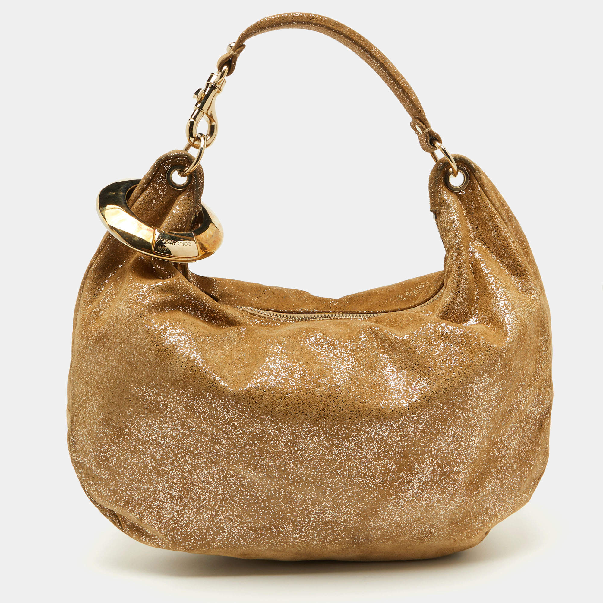 Jimmy Choo Gold Shimmering Suede Solar Hobo