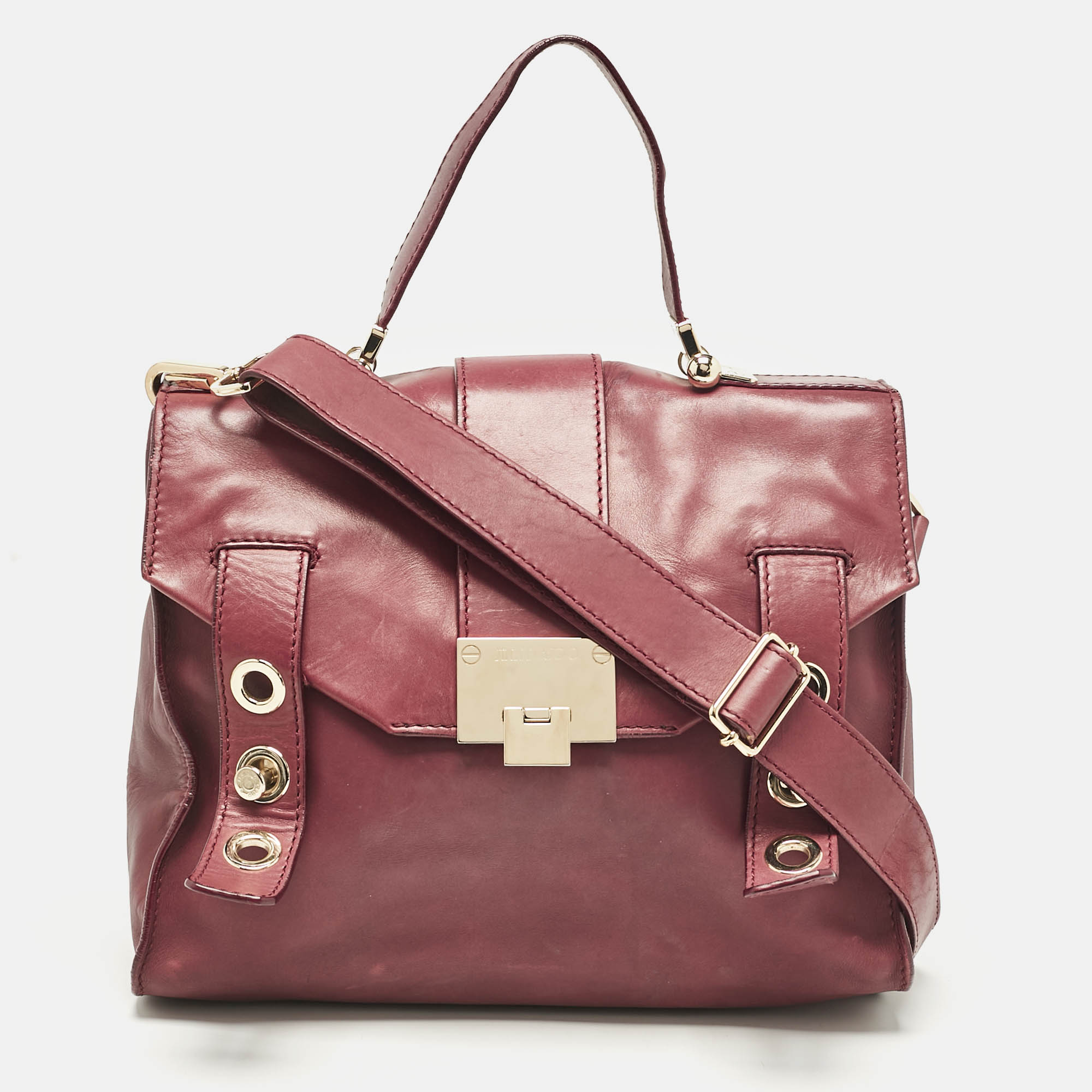 Jimmy Choo Burgundy Leather Pauline Top Handle Bag