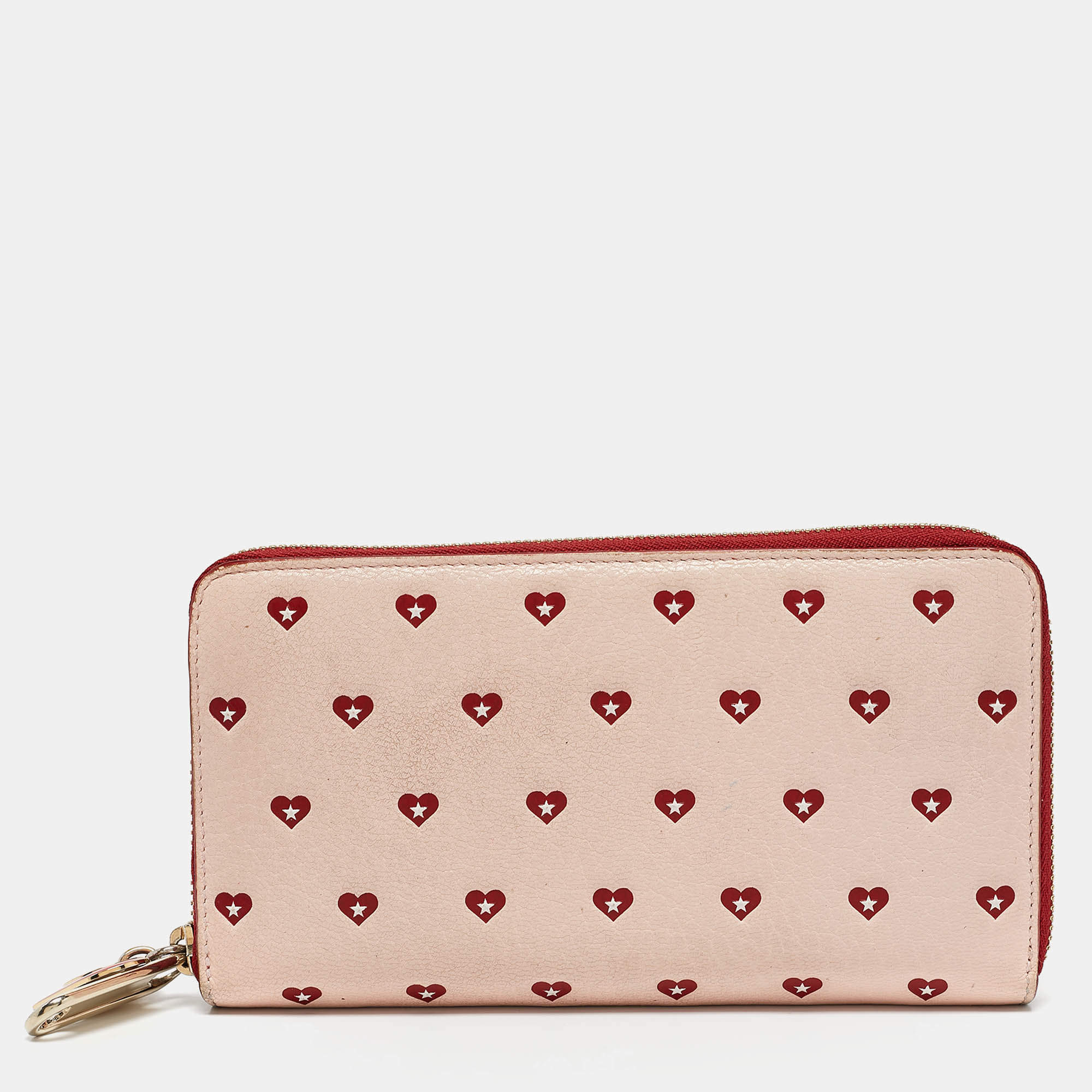 Pre Owned Jimmy Choo Pink/Red Leather Milly Sweetheart Zip Around Wallet