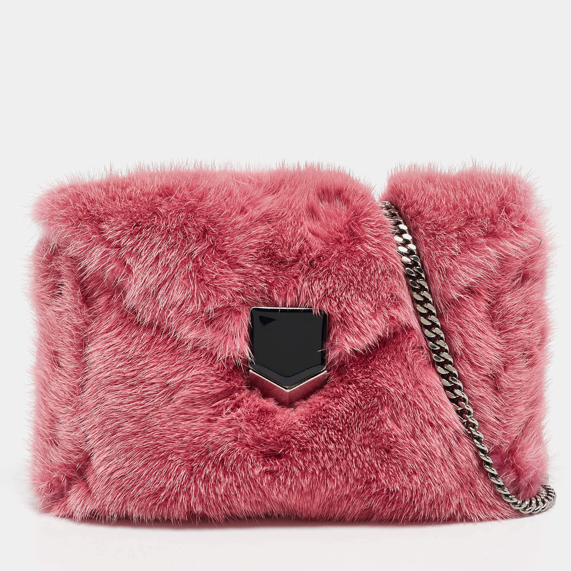 Jimmy Choo Candy Pink Mink Fur Lockett Envelope Mini Clutch
