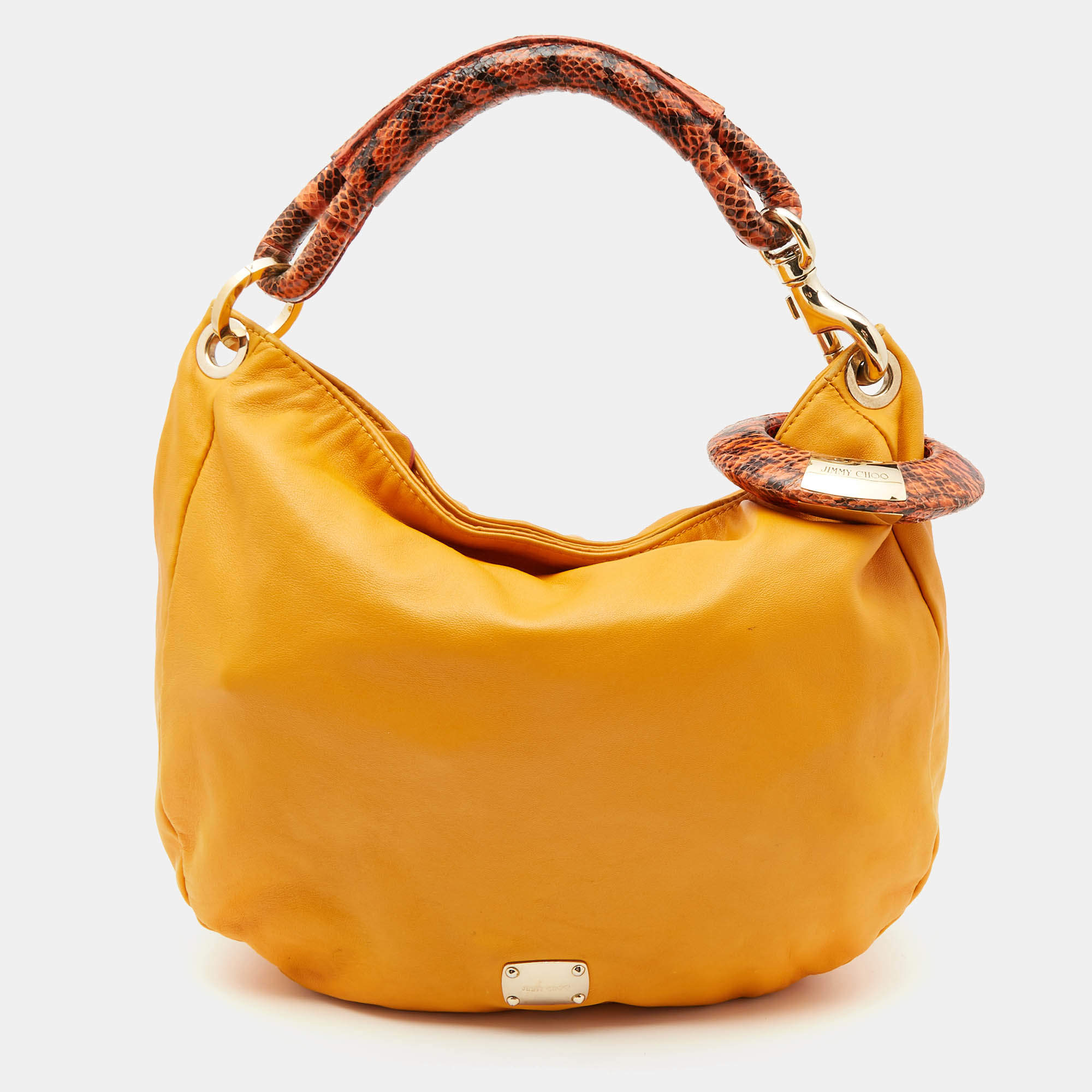 Jimmy Choo Mustard Snakeskin and Leather Sky Bangle Hobo