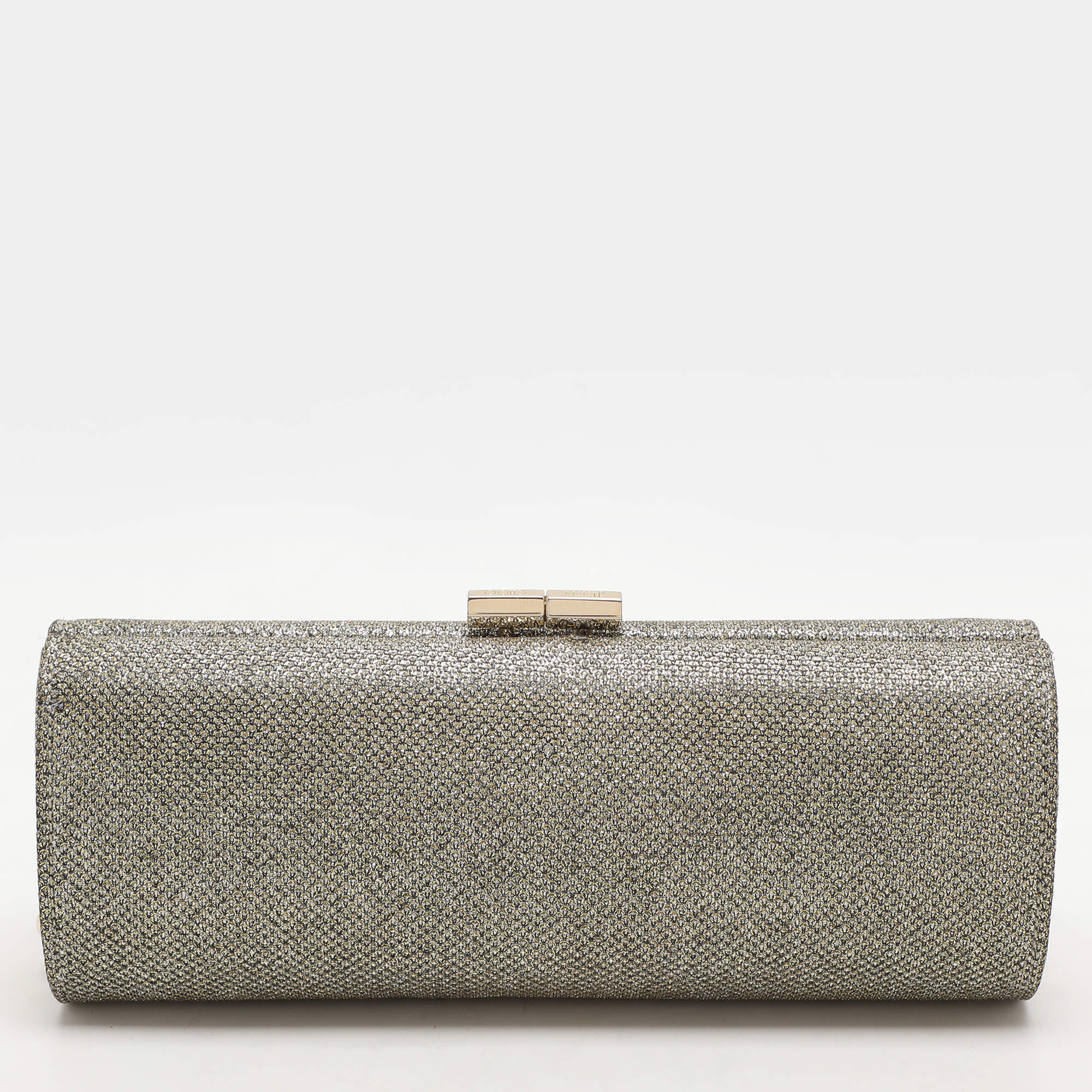 Pre Owned Jimmy Choo Gold Glitter Lurex Fabric Twill Tube Clutch