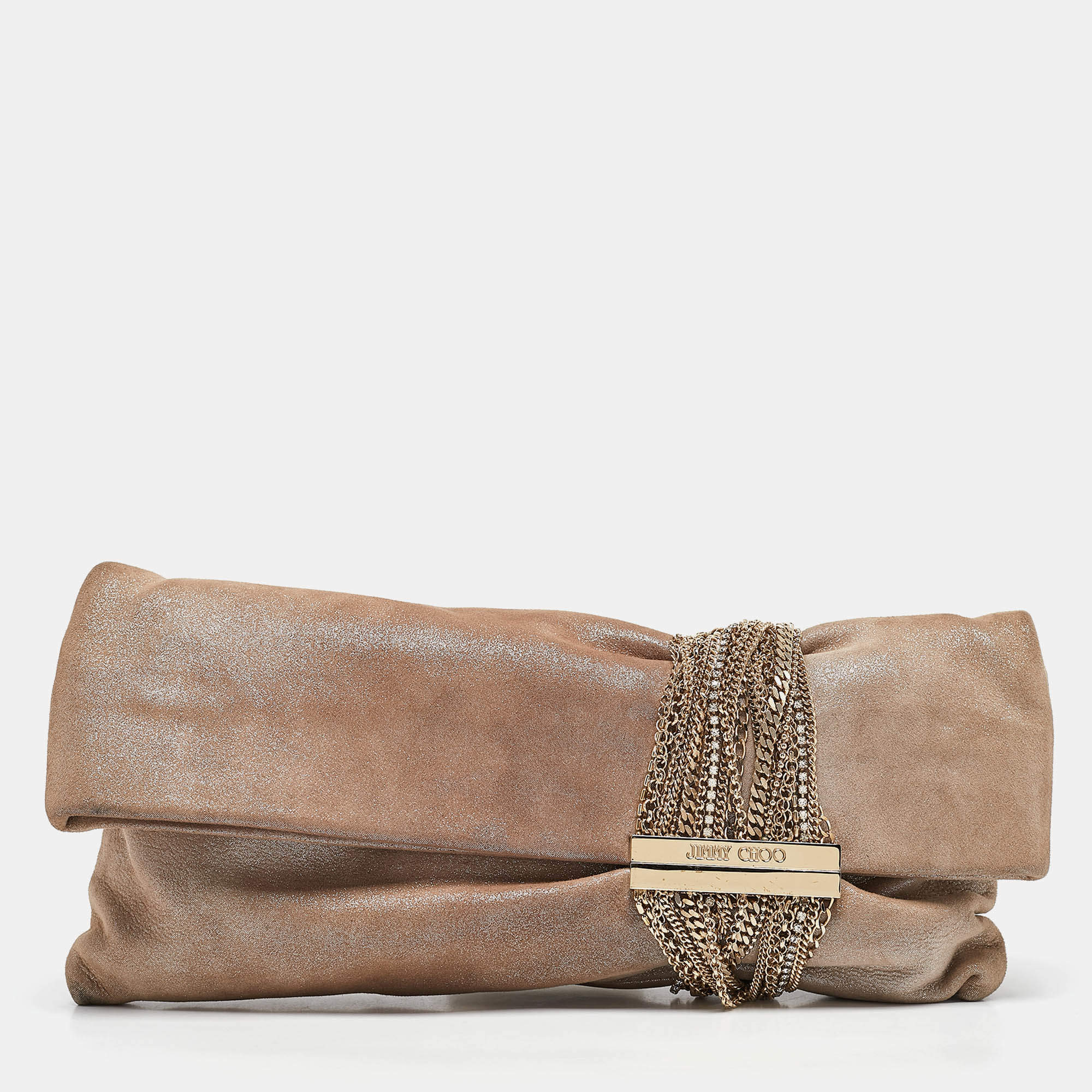 Jimmy Choo Beige Shimmering Suede Chandra Clutch