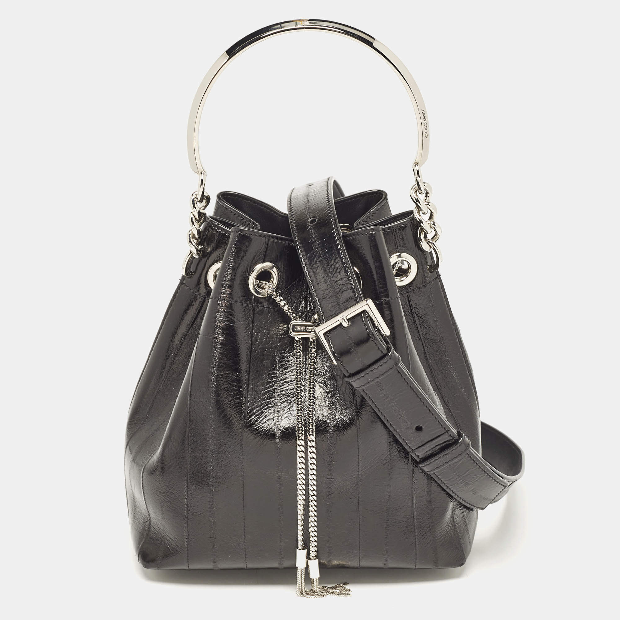 Pre Owned Jimmy Choo Black Eel Leather BonBon Bucket Bag