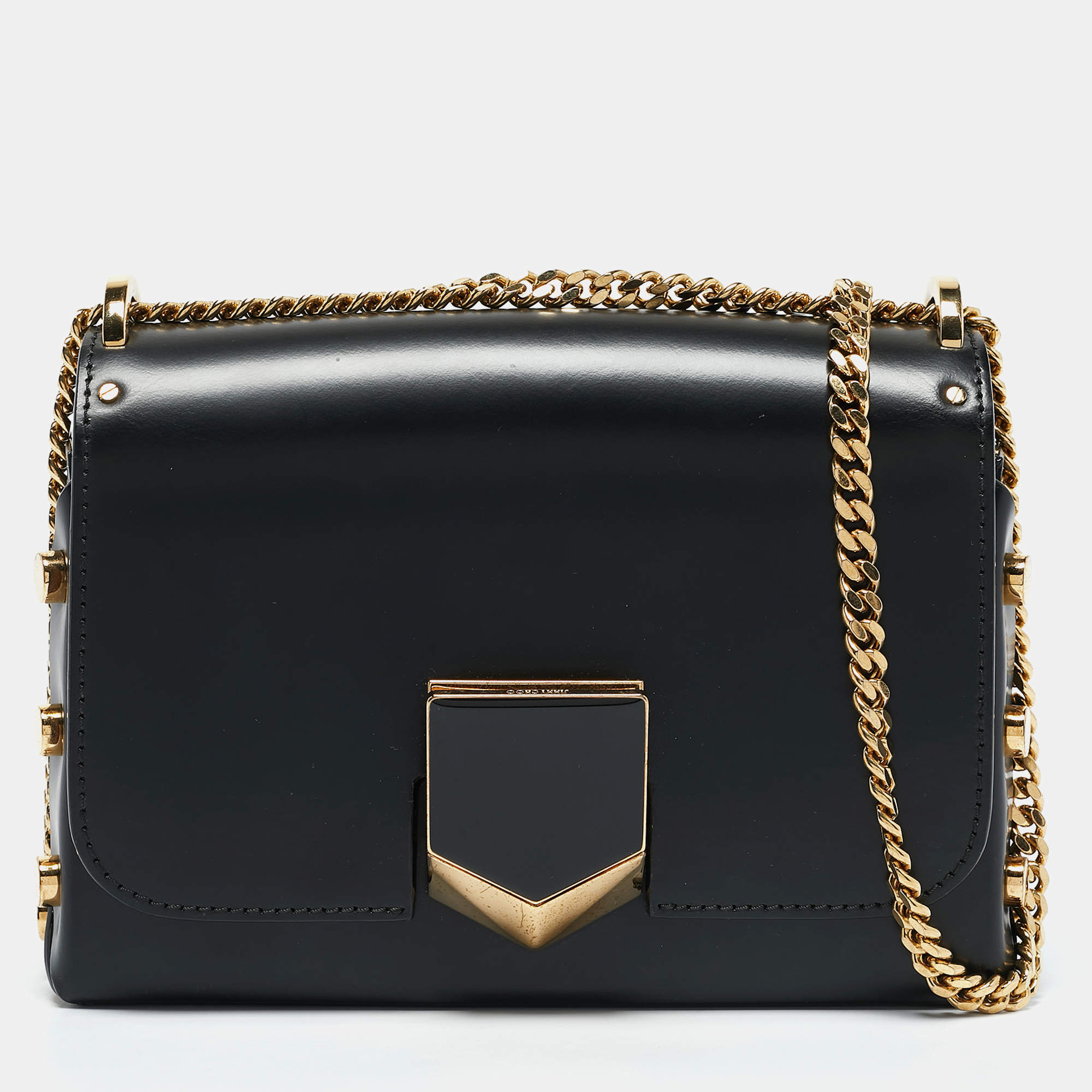 Jimmy Choo Black Leather Lockett City Shoulder Bag
