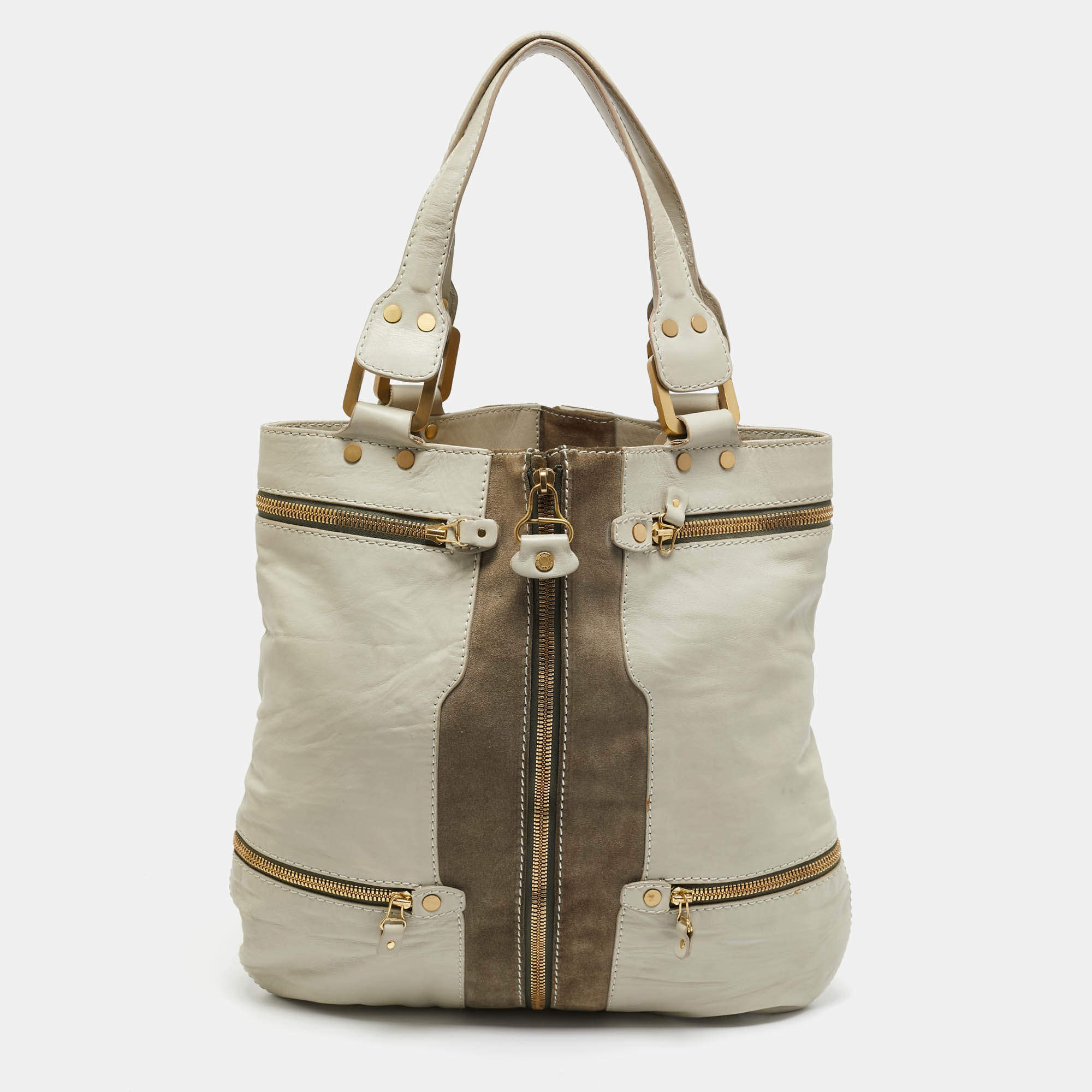 Jimmy Choo Two Tone Grey Leather and Suede Large Mona Tote