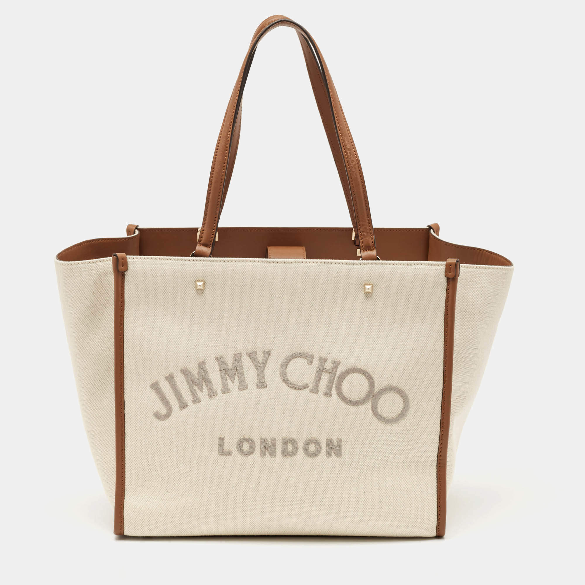 Jimmy Choo Beige/Brown Canvas and Leather Varenne Tote