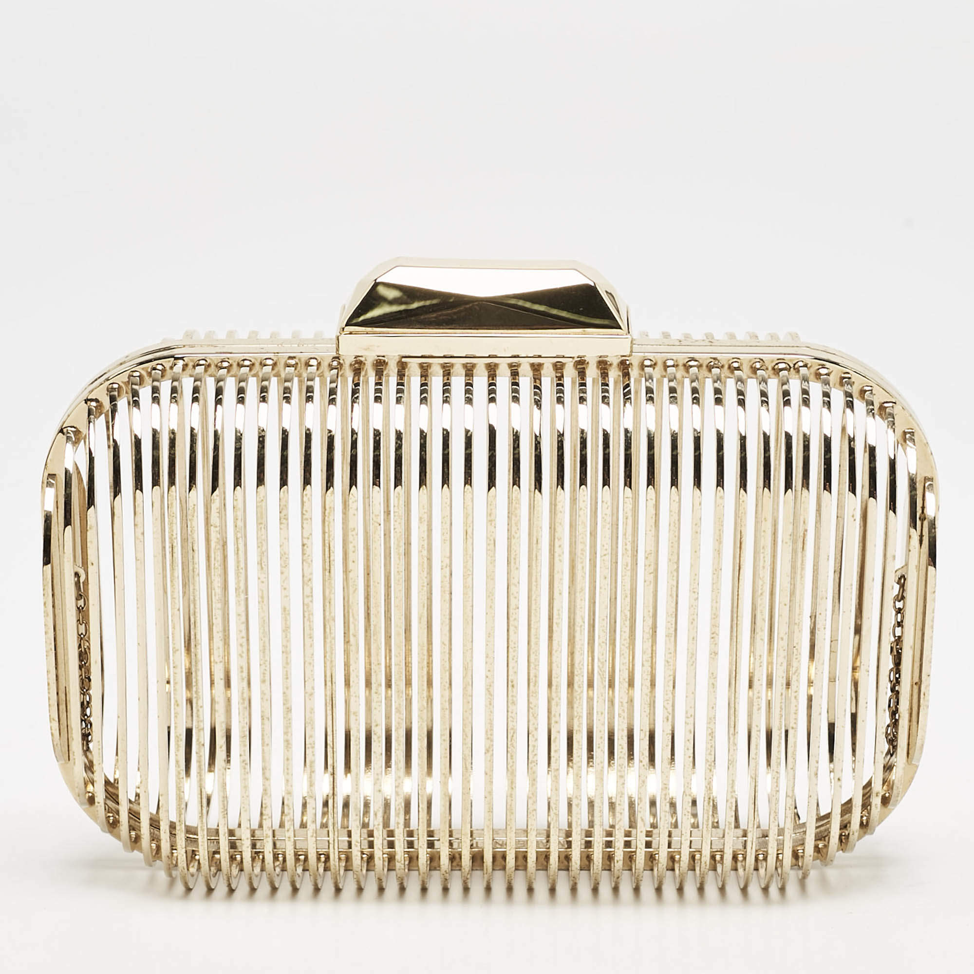 Pre Owned Jimmy Choo Gold Metal Cage Clutch