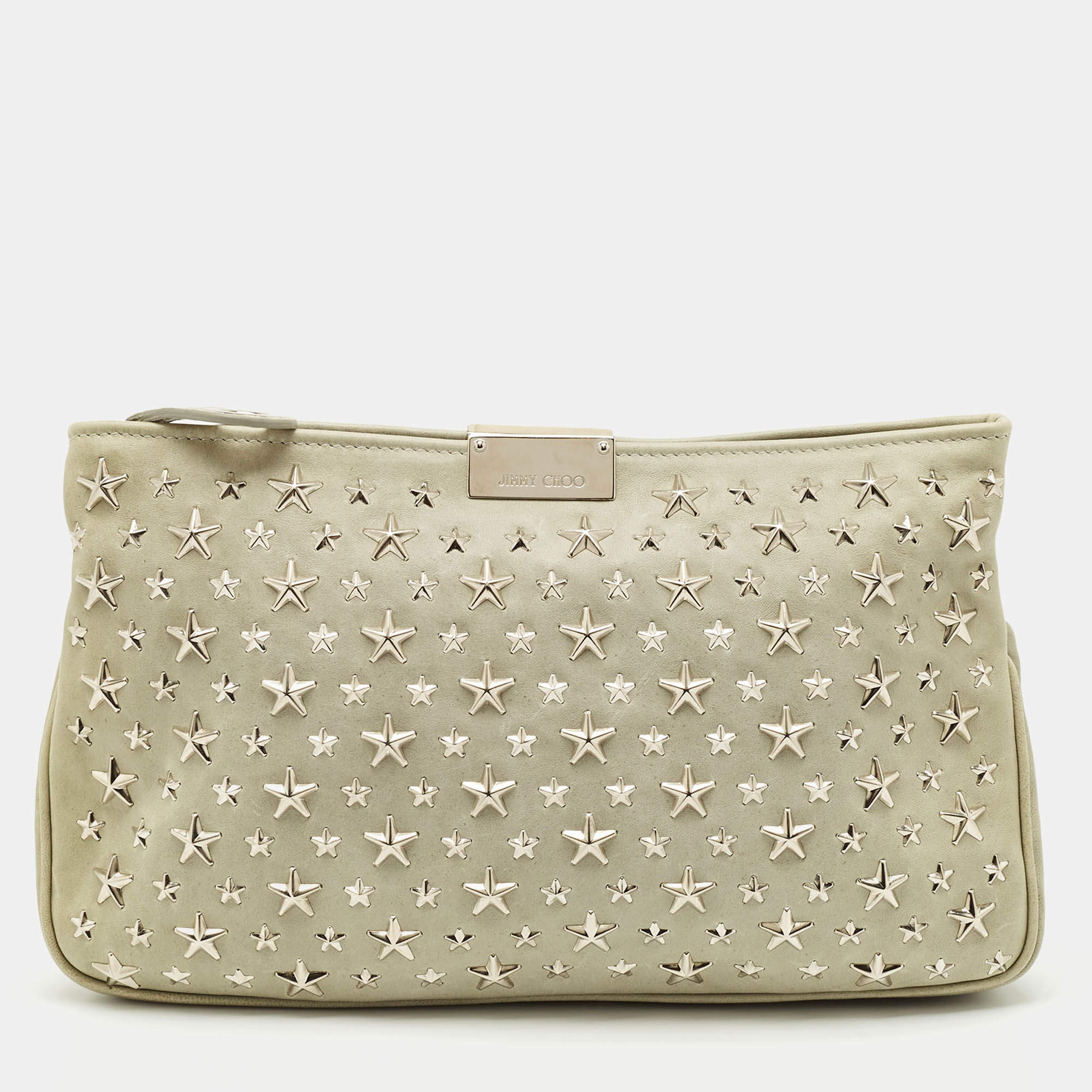 Jimmy Choo Grey Leather Star Studded Zulu Clutch