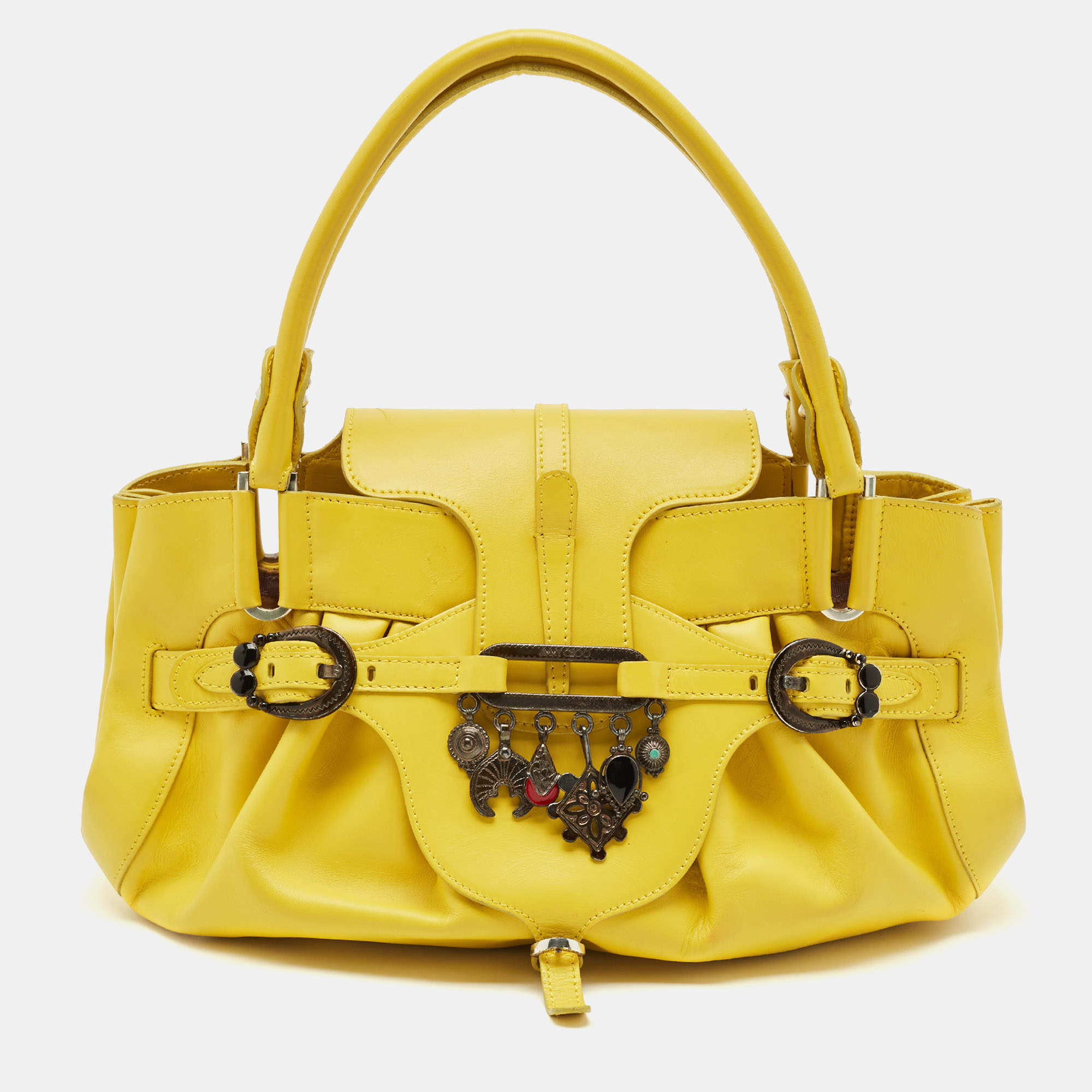 Jimmy Choo Yellow Leather Tulita Charm Shoulder Bag