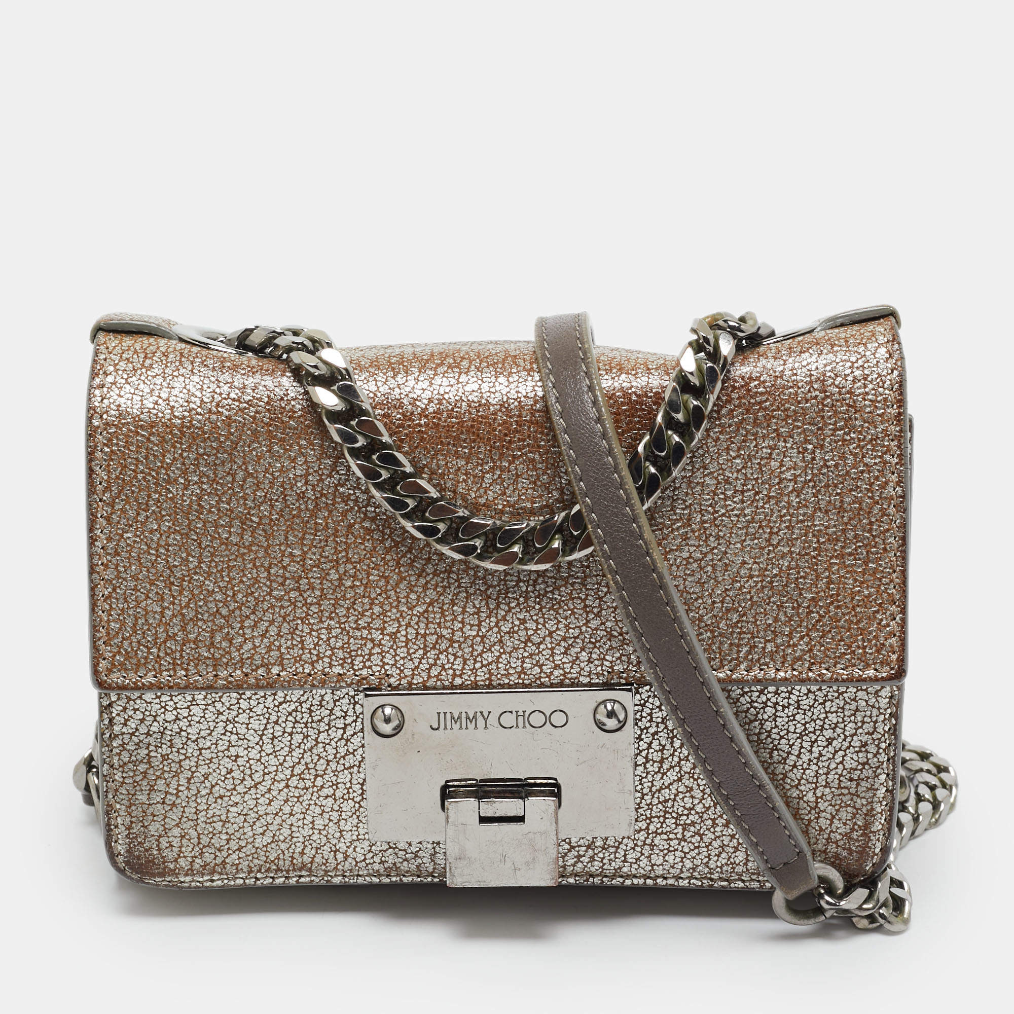Jimmy Choo Silver Leather Mini Rebel Crossbody Bag
