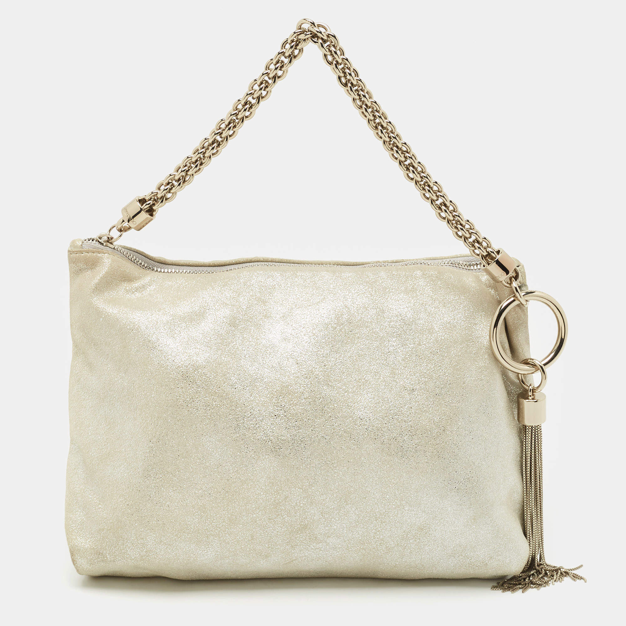 Pre Owned Jimmy Choo Silver Shimmer Suede Callie Clutch Bag