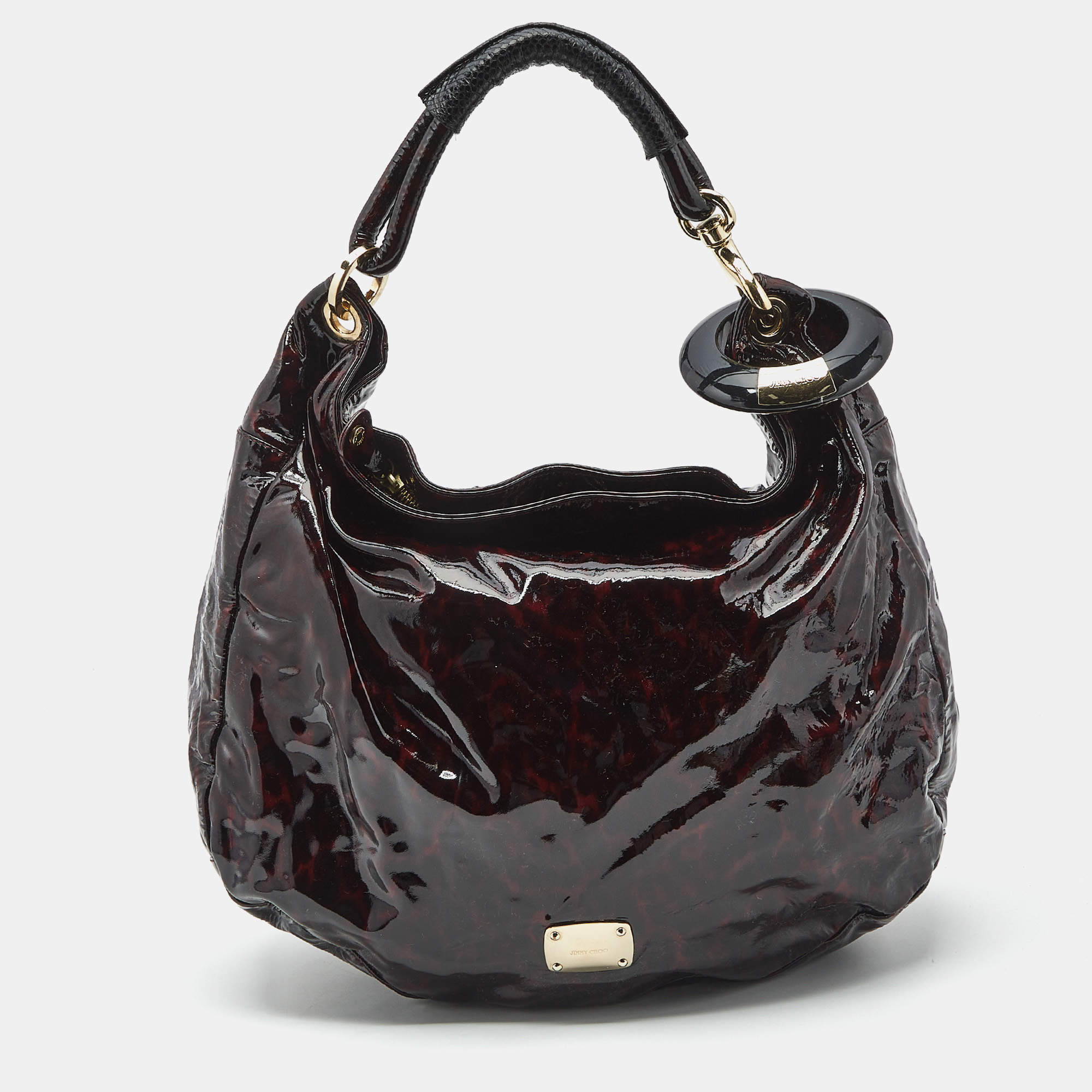 Jimmy Choo Red/Black Leopard Print Patent Leather Large Sky Bangle Hobo