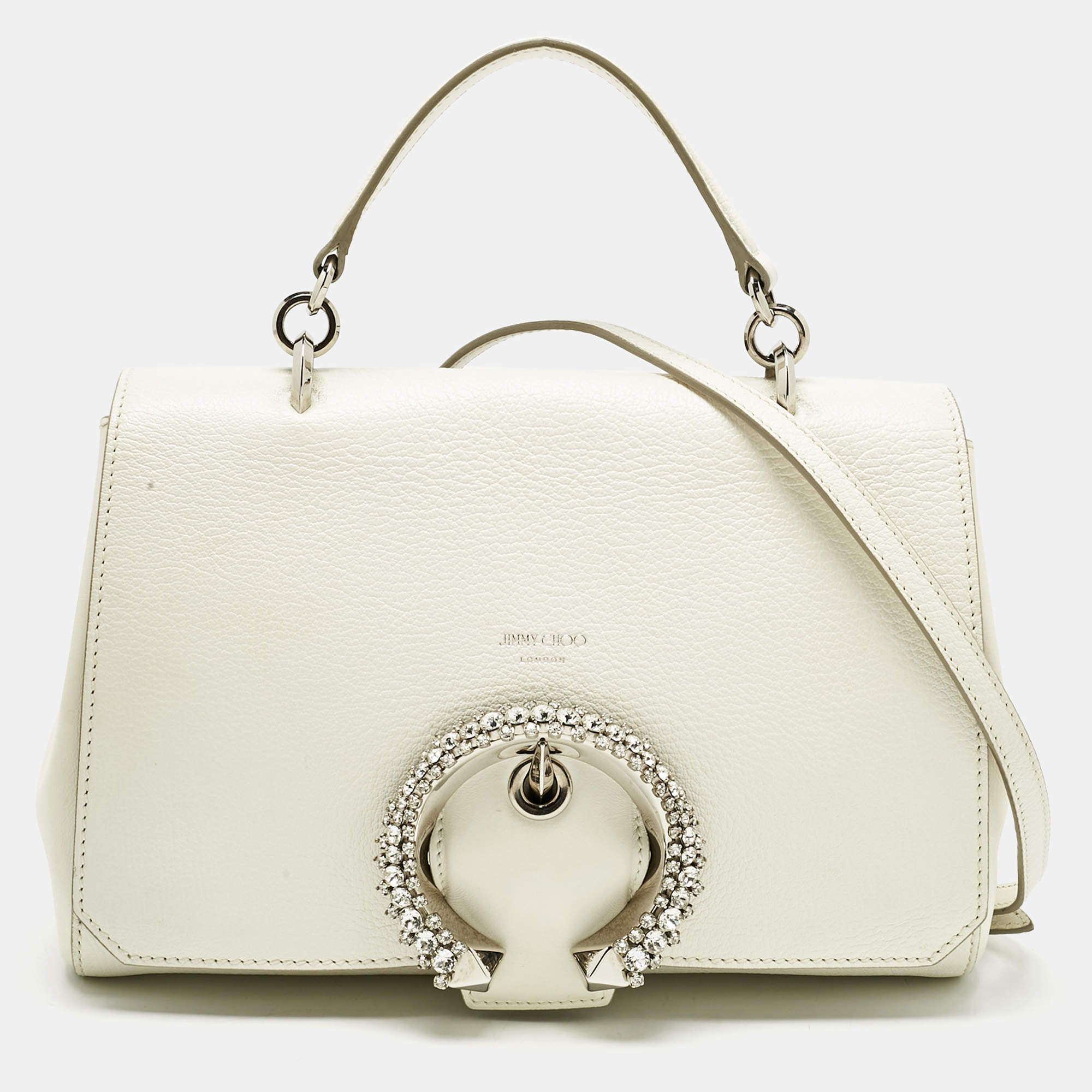 Pre Owned Jimmy Choo White Leather Madeline Top Handle Bag