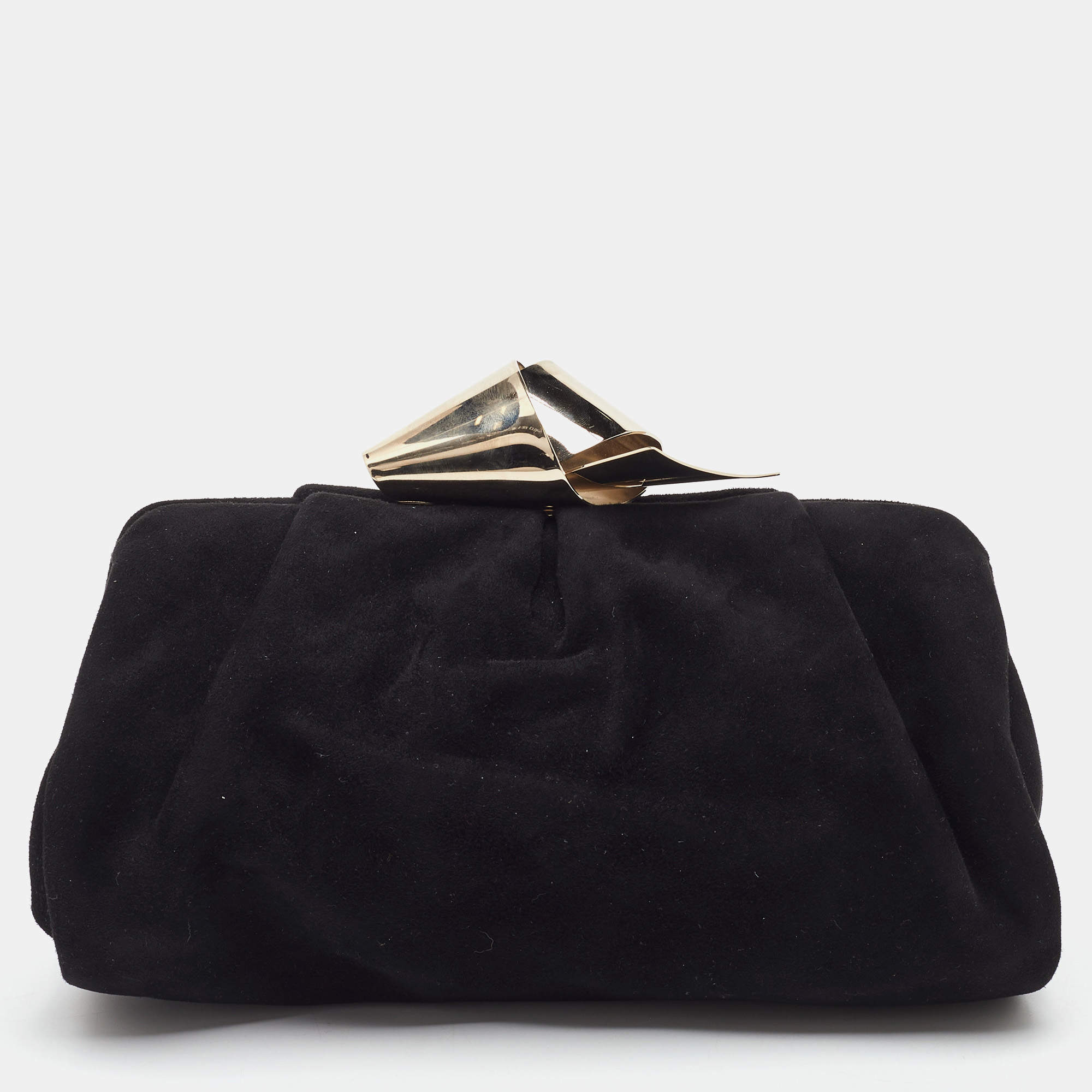 Pre Owned Jimmy Choo Black Suede Metal Knot Cara Clutch