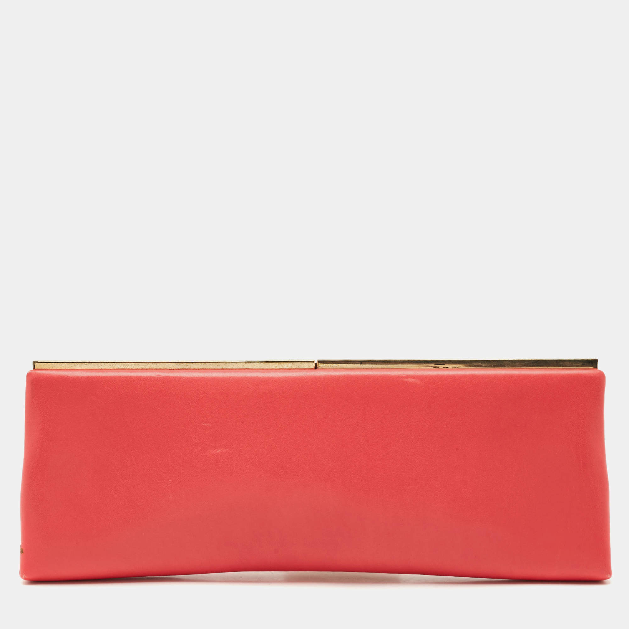 Pre Owned Jimmy Choo Red Leather Long Frame Clutch