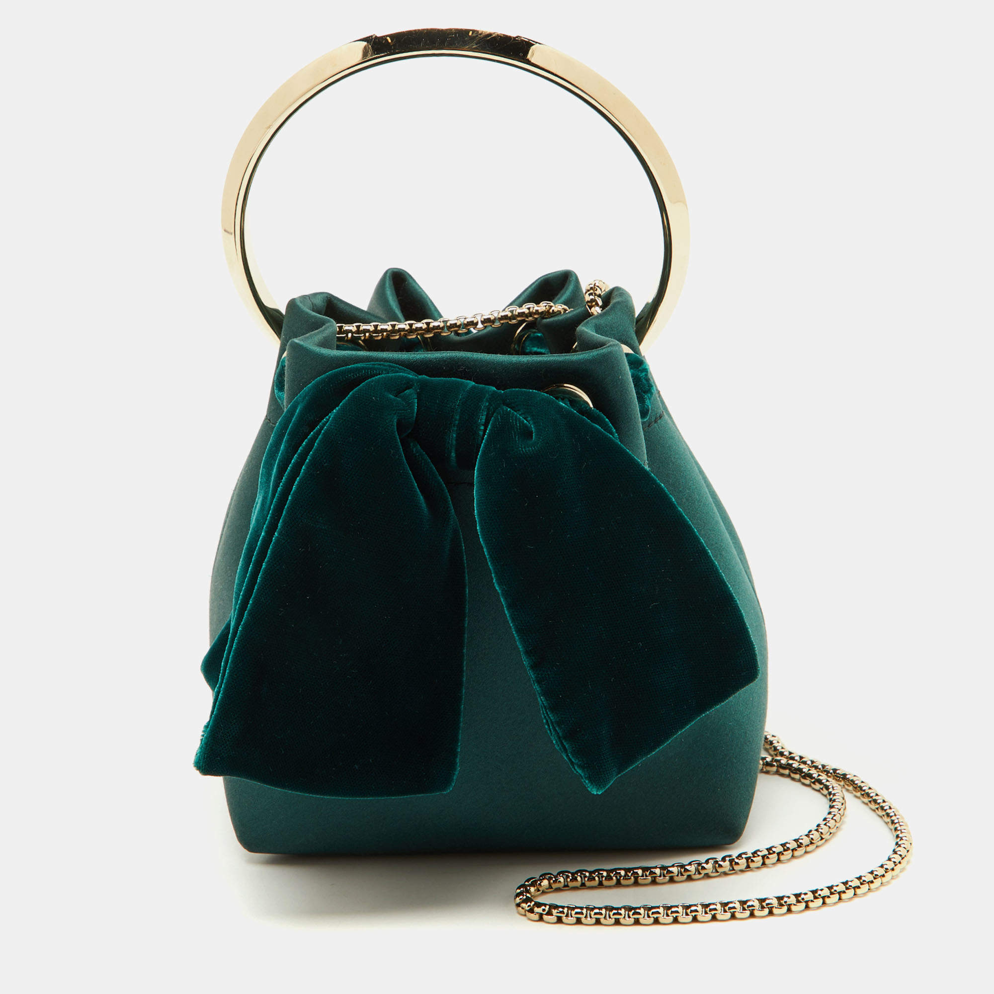 Pre Owned Jimmy Choo Green Satin and Velvet BonBon Bucket Bag