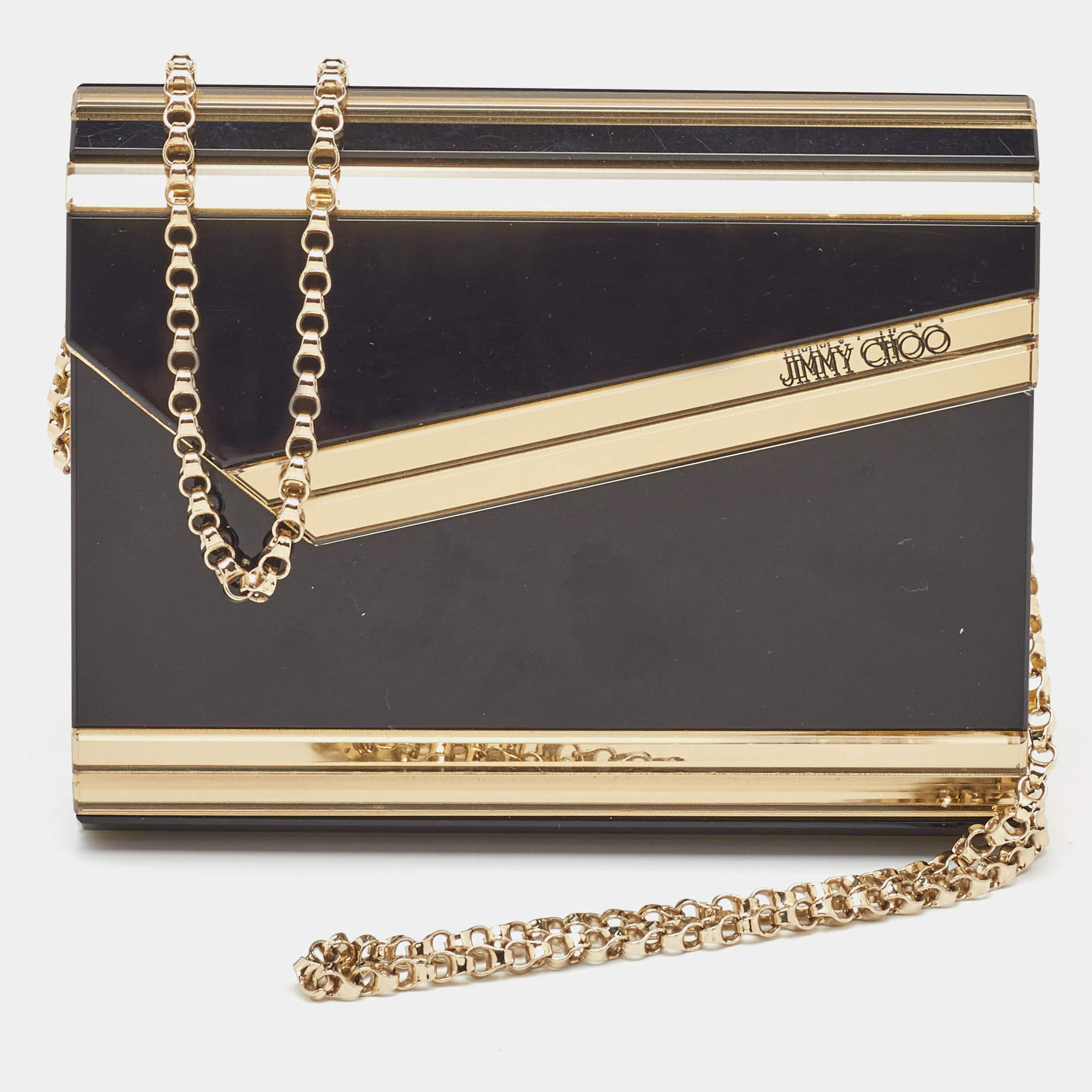 Pre Owned Jimmy Choo Black/Gold Acrylic Candy Chain Clutch