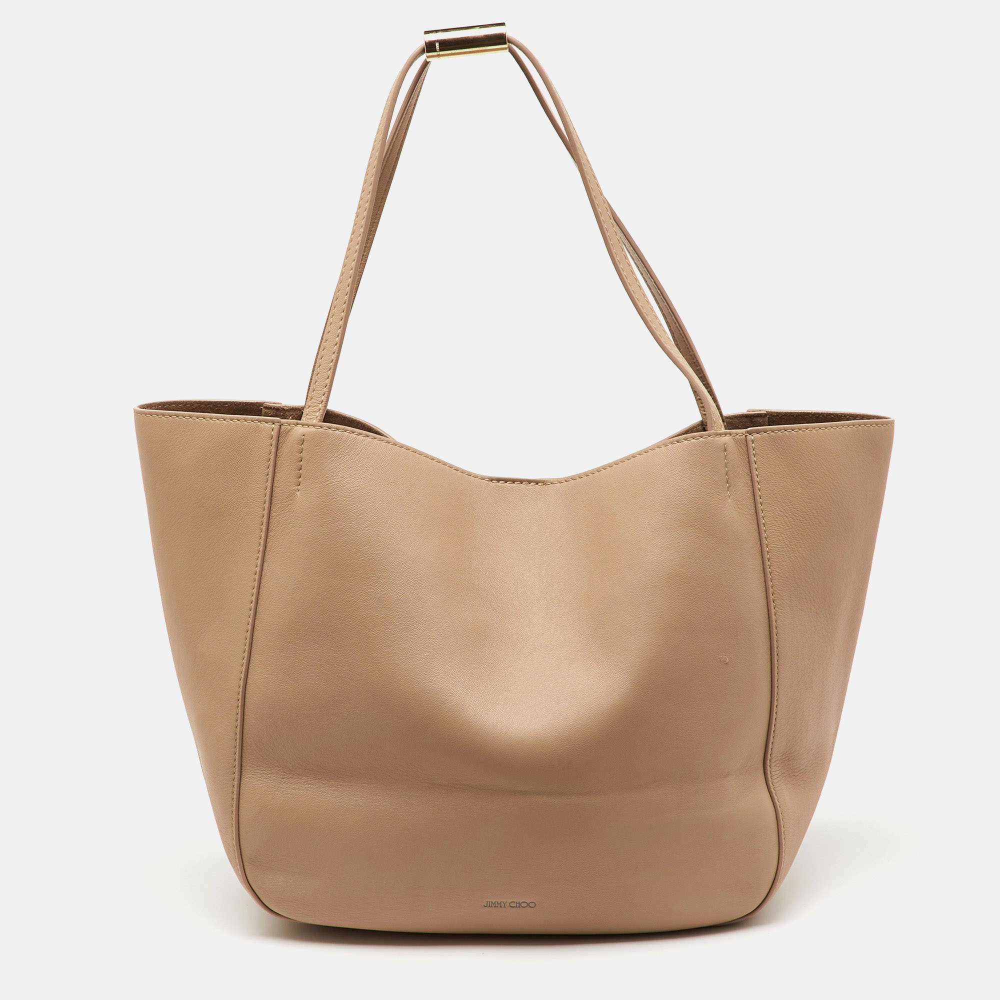 Pre Owned Jimmy Choo Beige Leather Shopper Tote