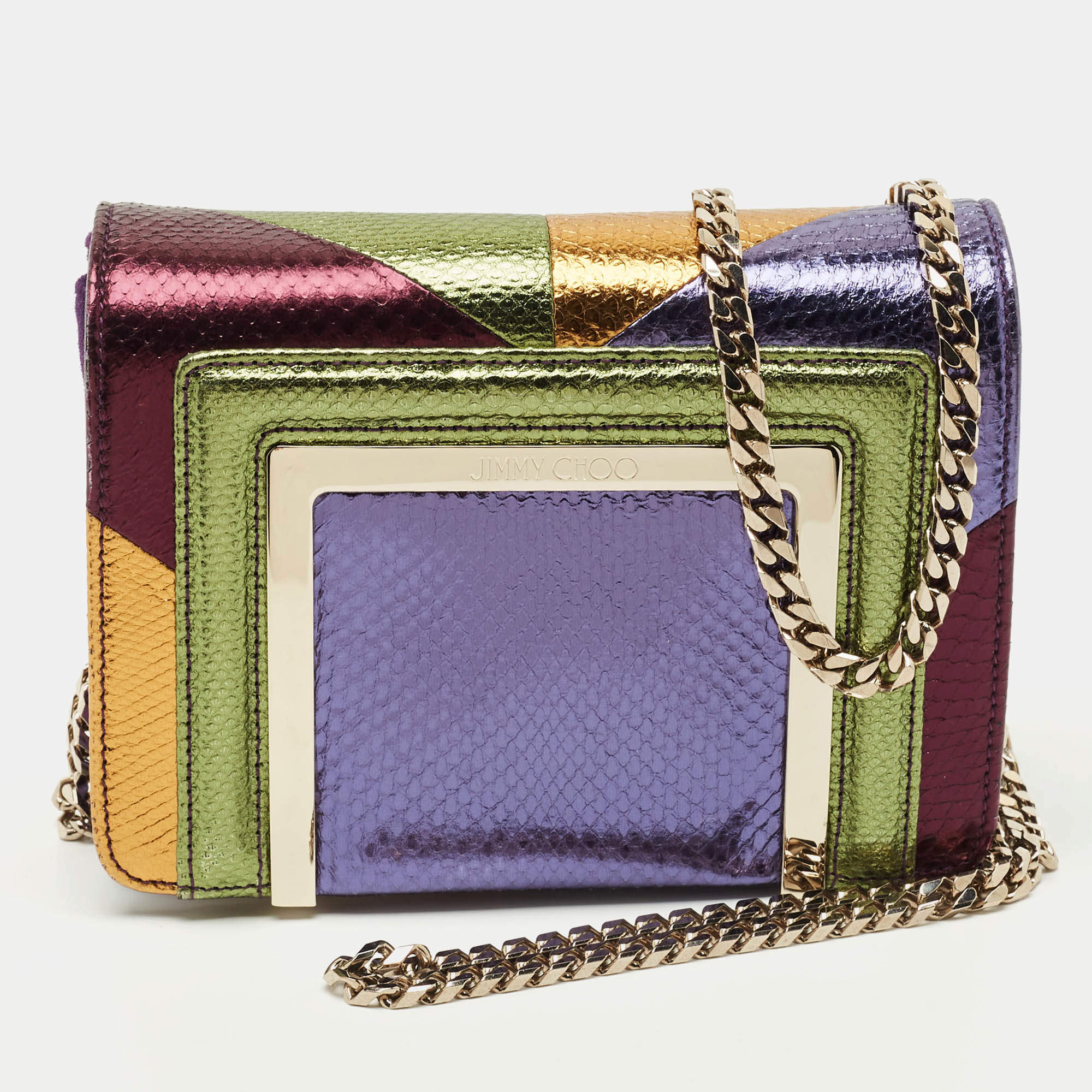 Pre Owned Jimmy Choo Multicolor Snakeskin Embossed Leather Ava Crossbody Bag